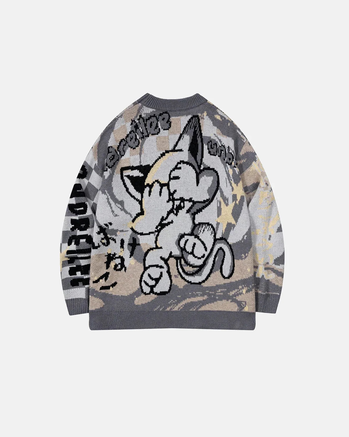 Omygoods Comic Graphic Crew Neck Knit Sweater