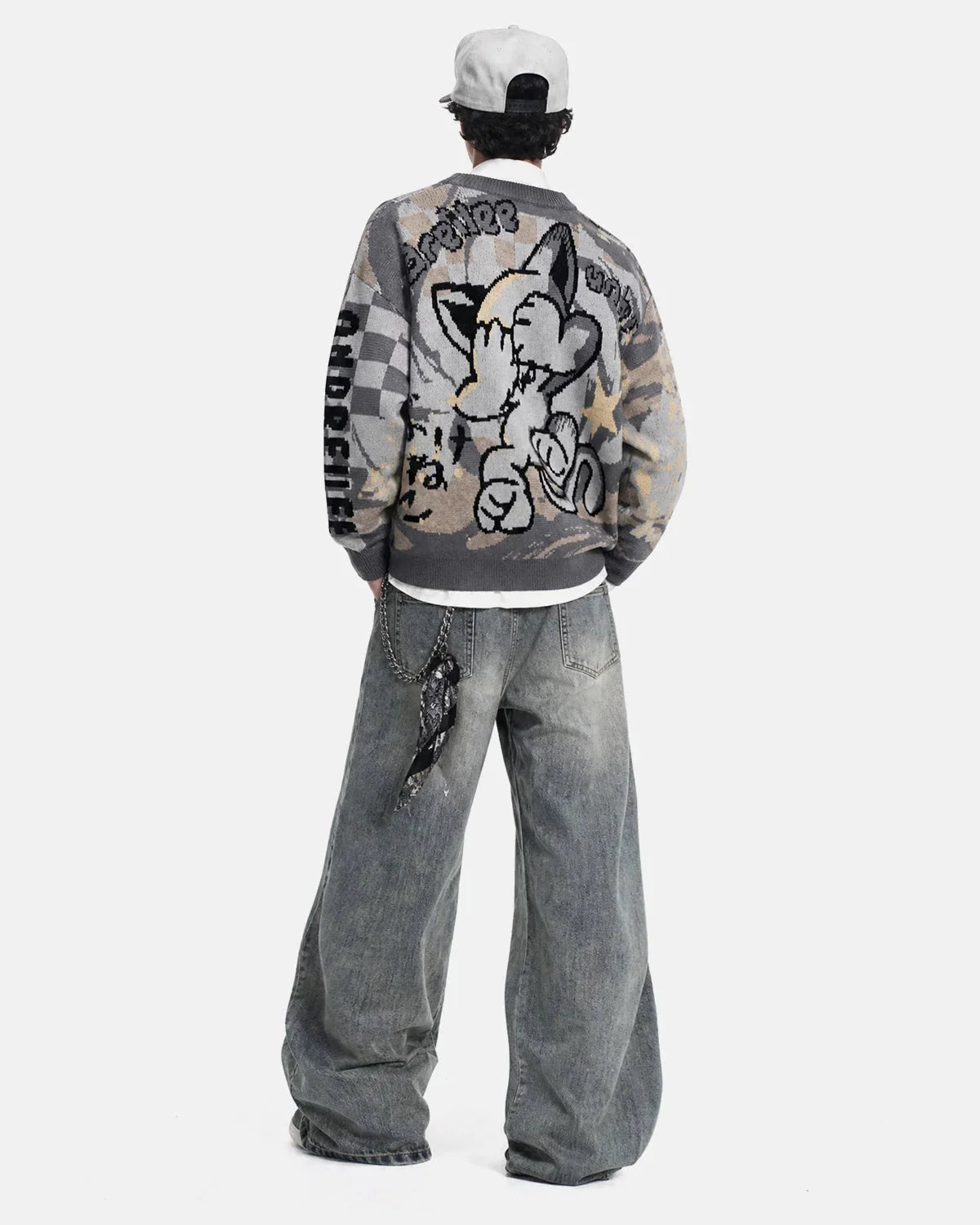 Omygoods Comic Graphic Crew Neck Knit Sweater