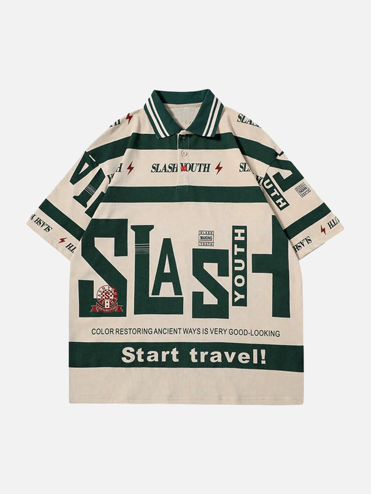 Omygoods Contrast Color Slash Polo Shirt