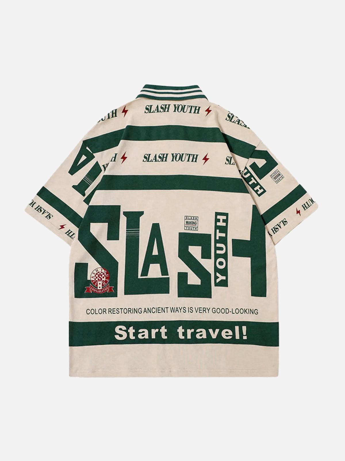 Omygoods Contrast Color Slash Polo Shirt