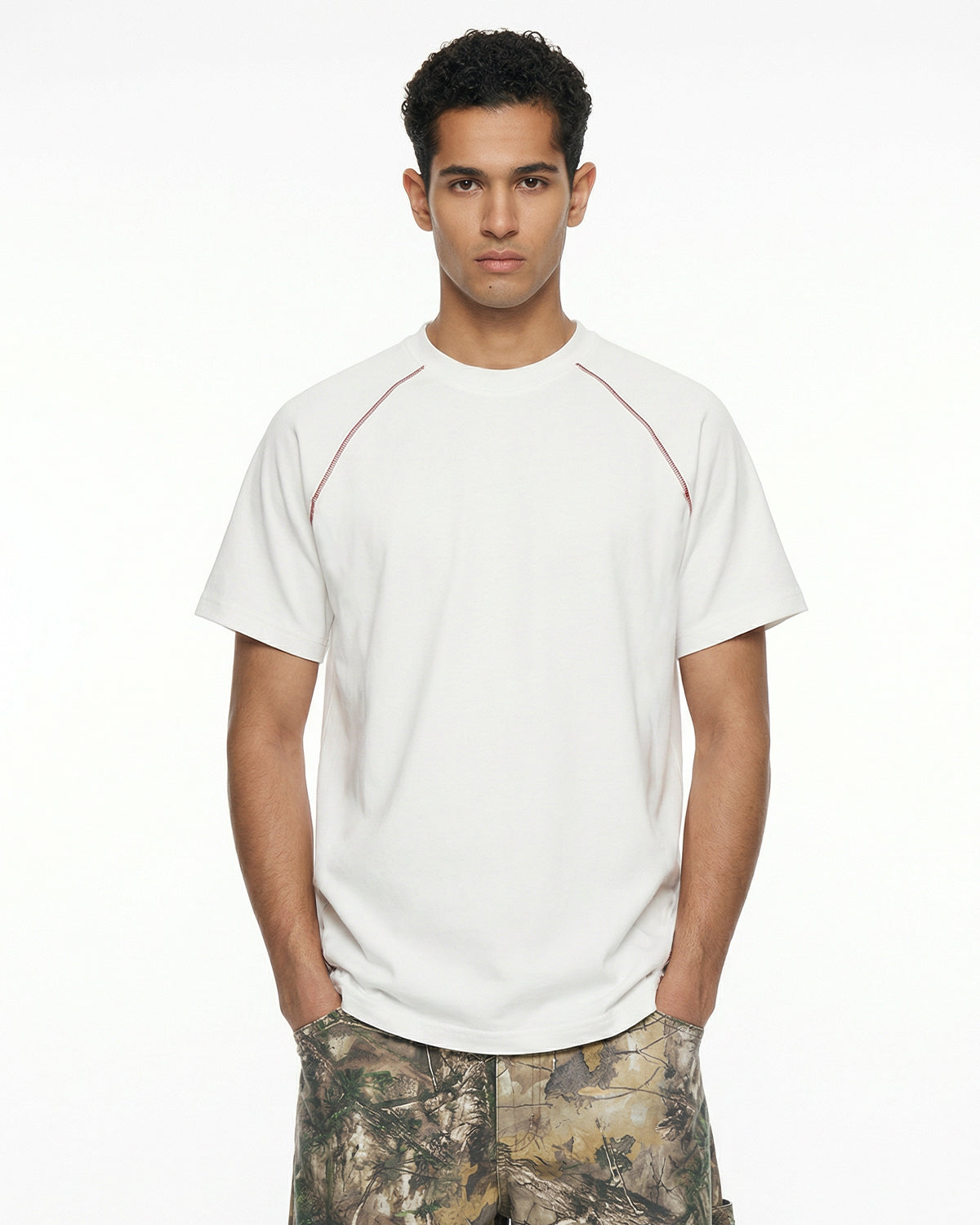 Omygoods Contrast Color Stiching Stretch T-Shirt