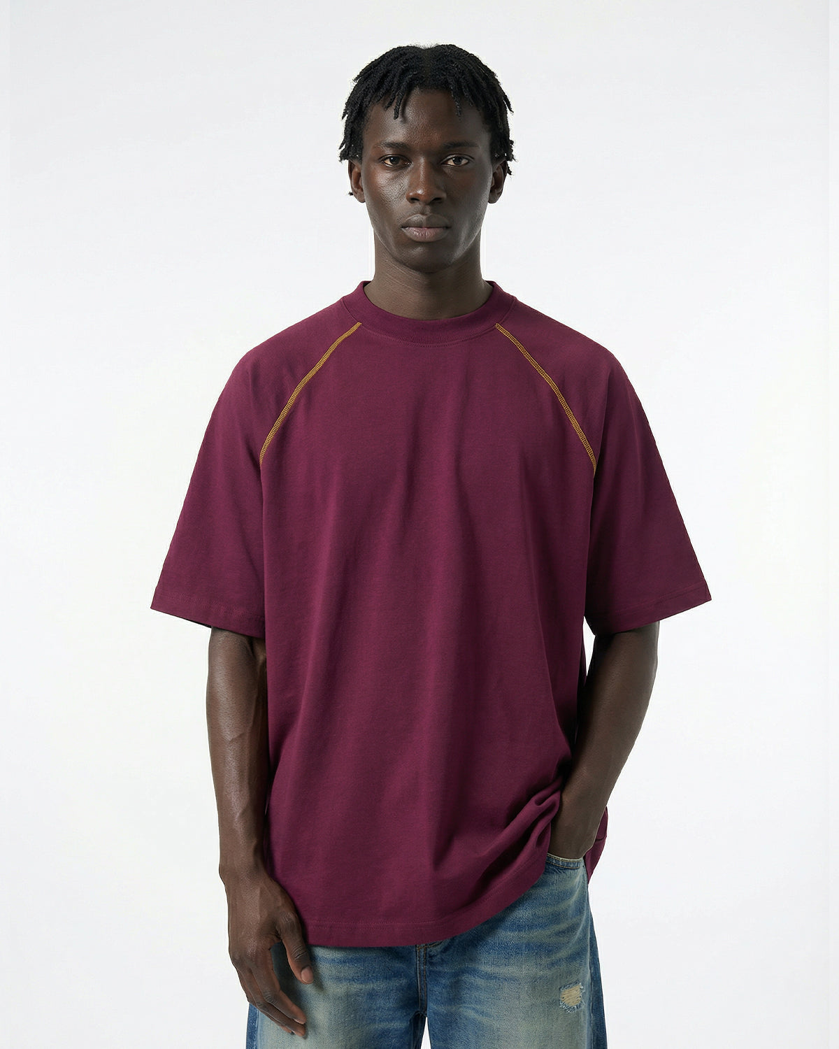 Omygoods Contrast Color Stiching Stretch T-Shirt