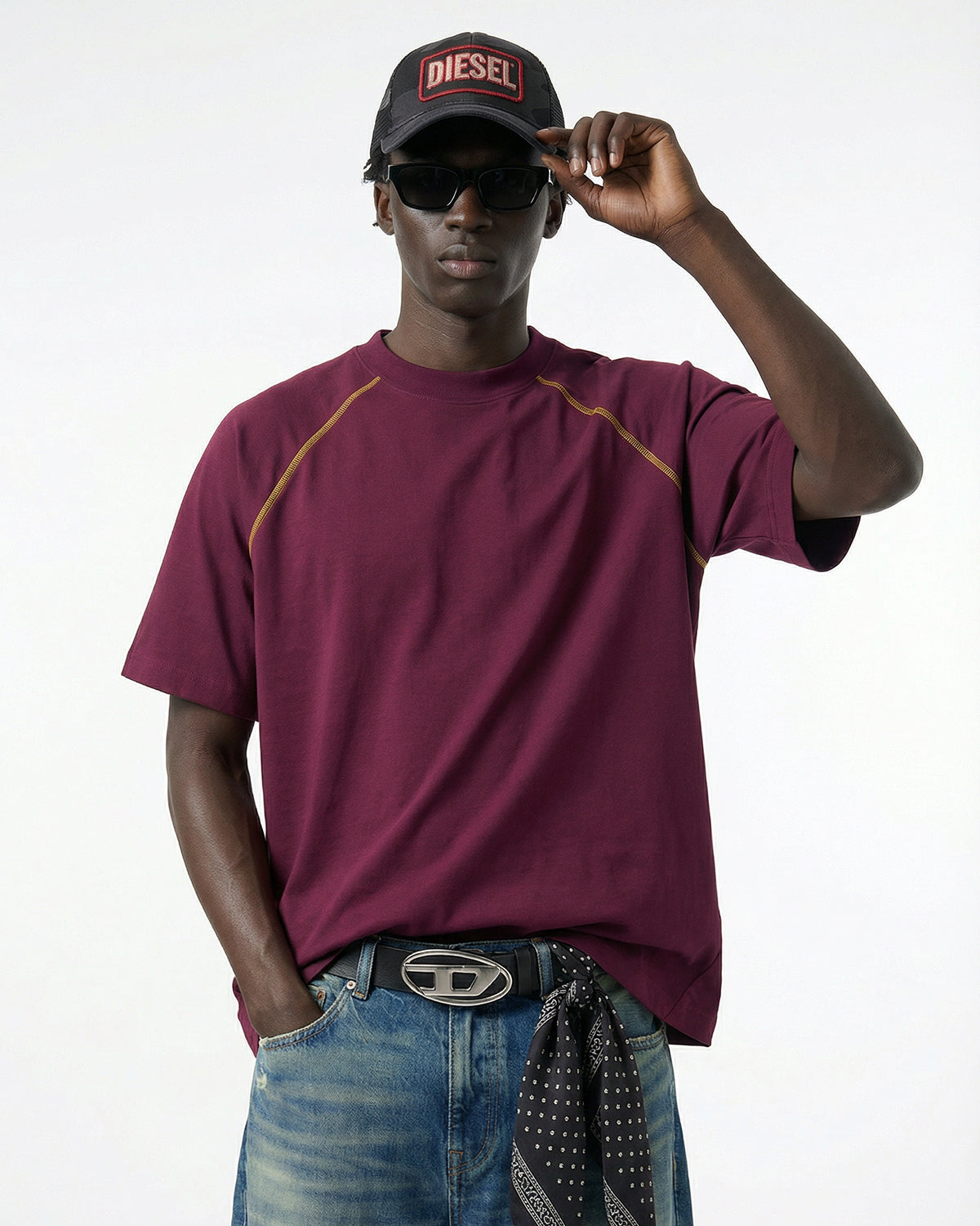 Omygoods Contrast Color Stiching Stretch T-Shirt