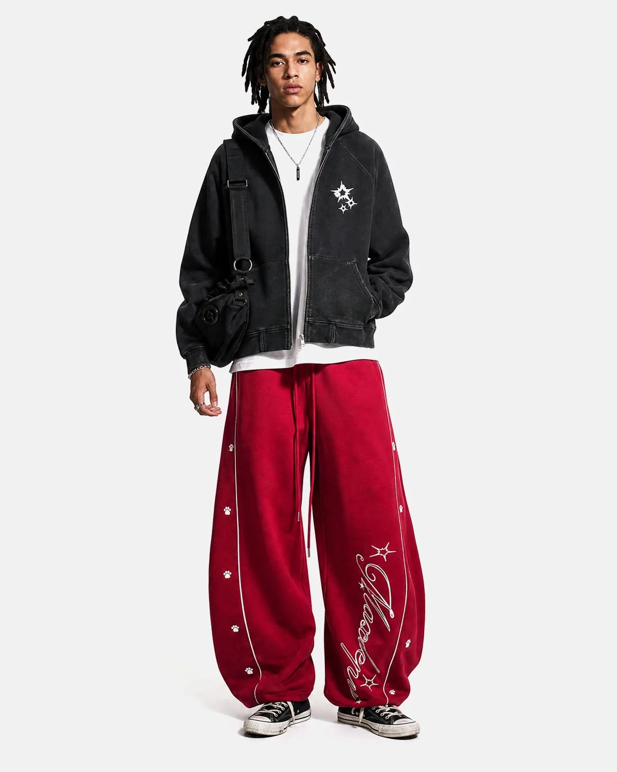 Omygoods Contrast Piping Graphic Barrel Sweatpants