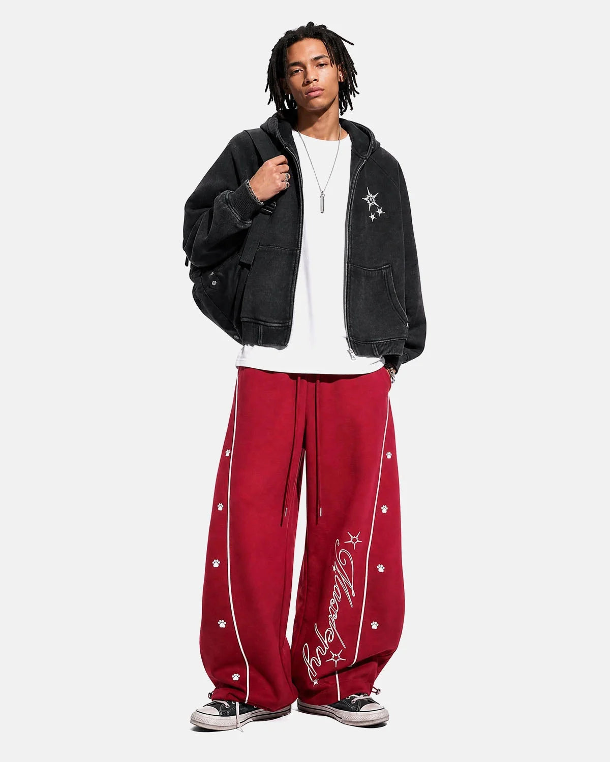 Omygoods Contrast Piping Graphic Barrel Sweatpants