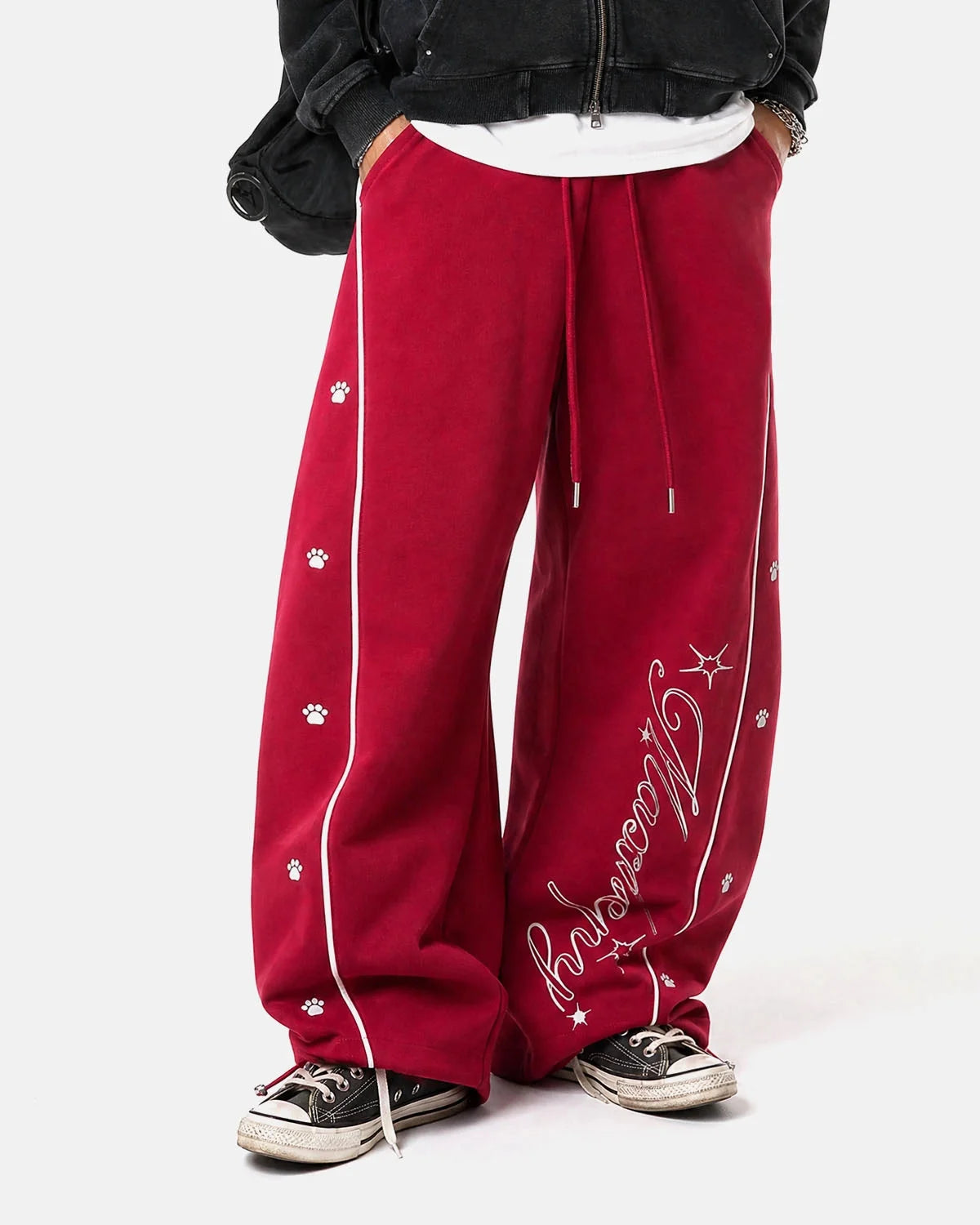 Omygoods Contrast Piping Graphic Barrel Sweatpants