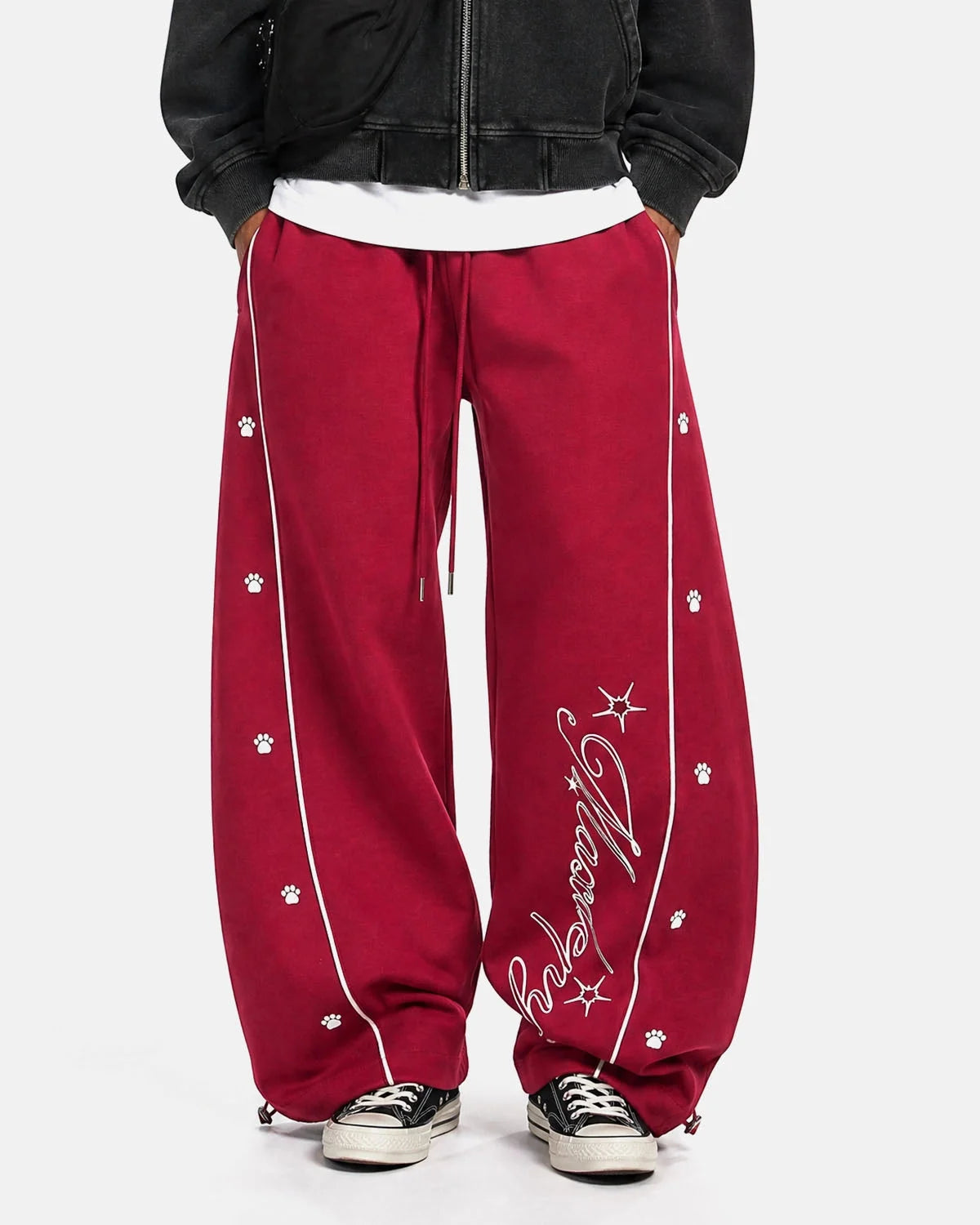 Omygoods Contrast Piping Graphic Barrel Sweatpants