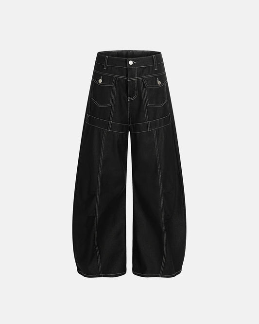 Omygoods Contrast Stitch Baggy Barrel Jeans