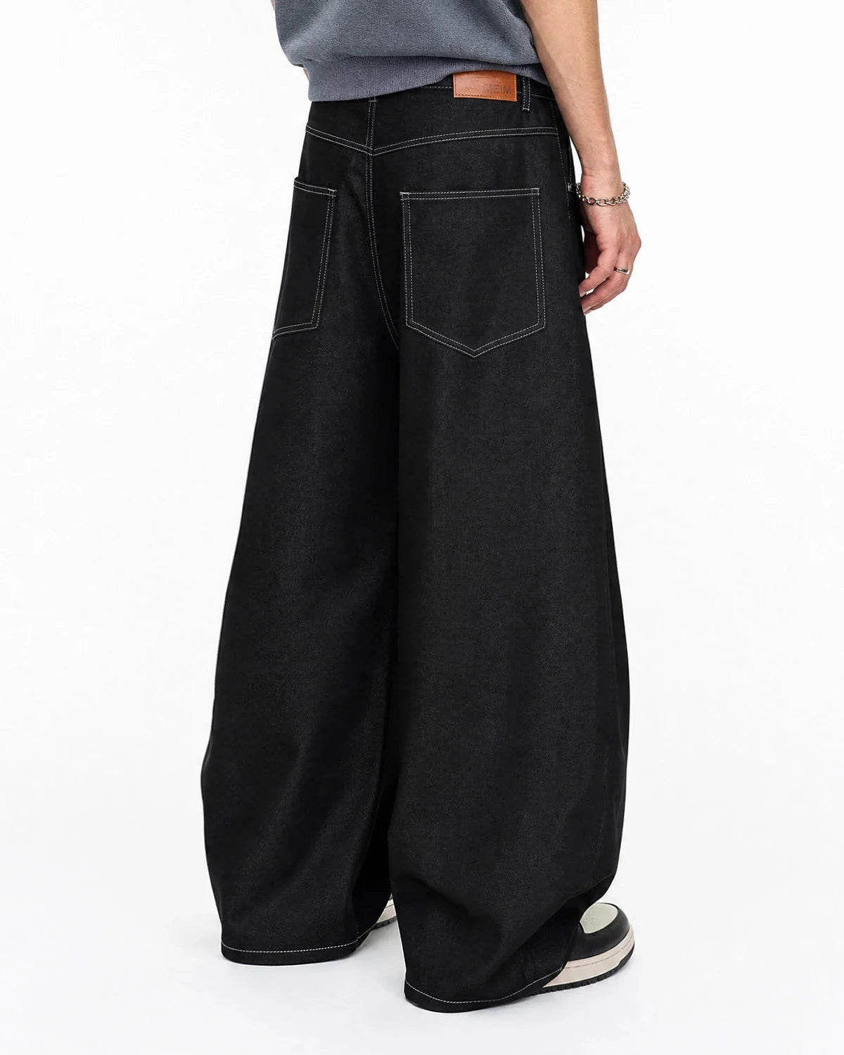 Omygoods Contrast Stitch Baggy Barrel Jeans