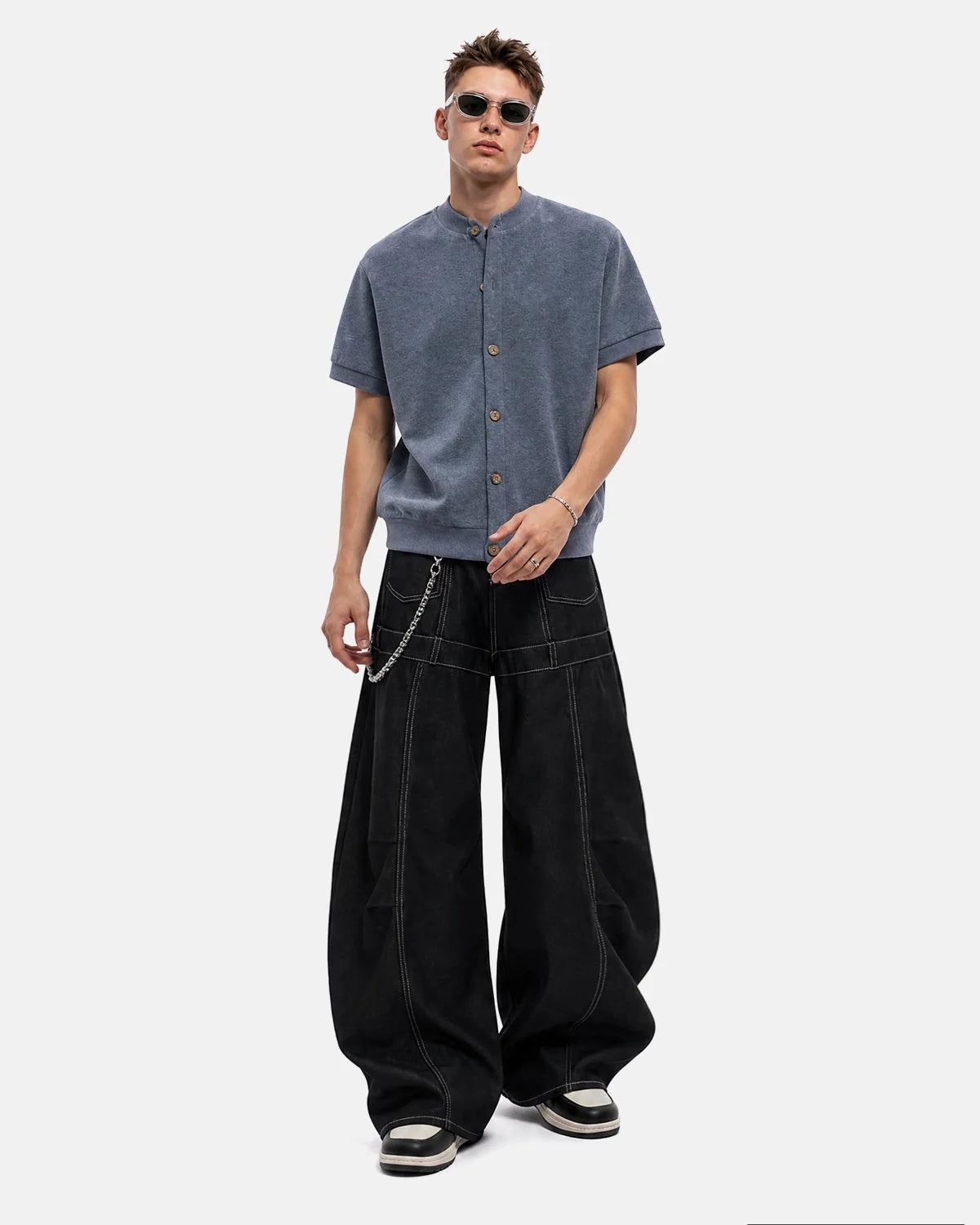 Omygoods Contrast Stitch Baggy Barrel Jeans