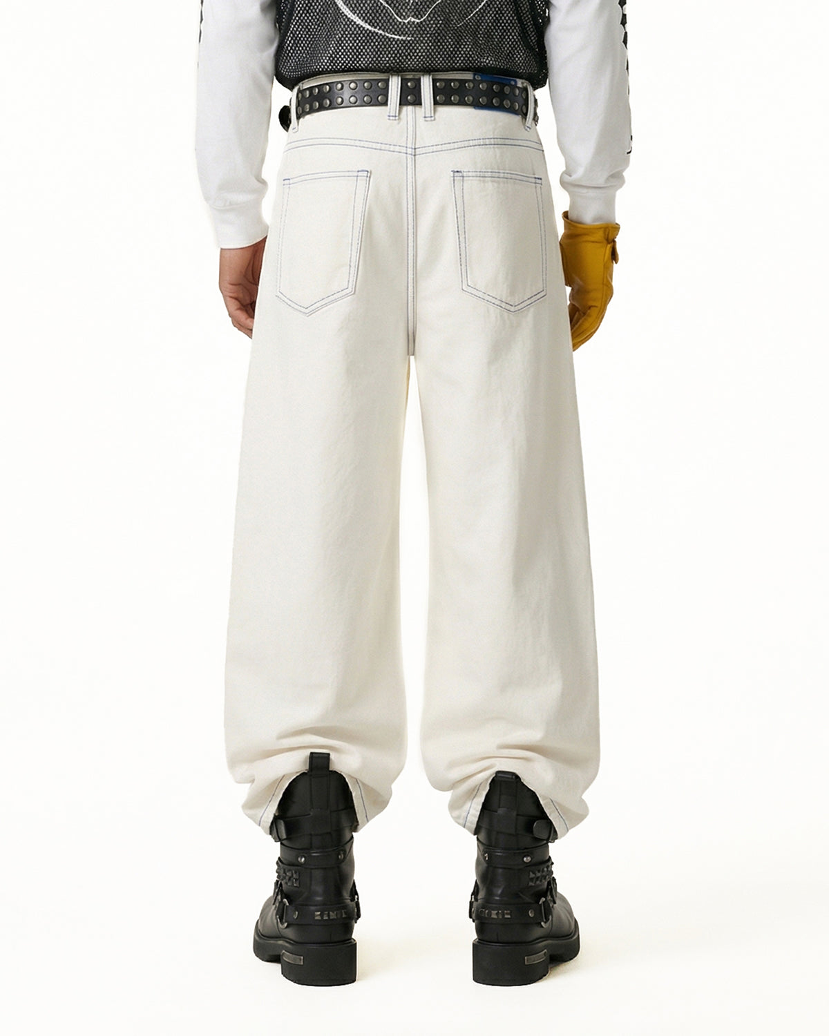Omygoods Contrast Stitch Baggy Jeans