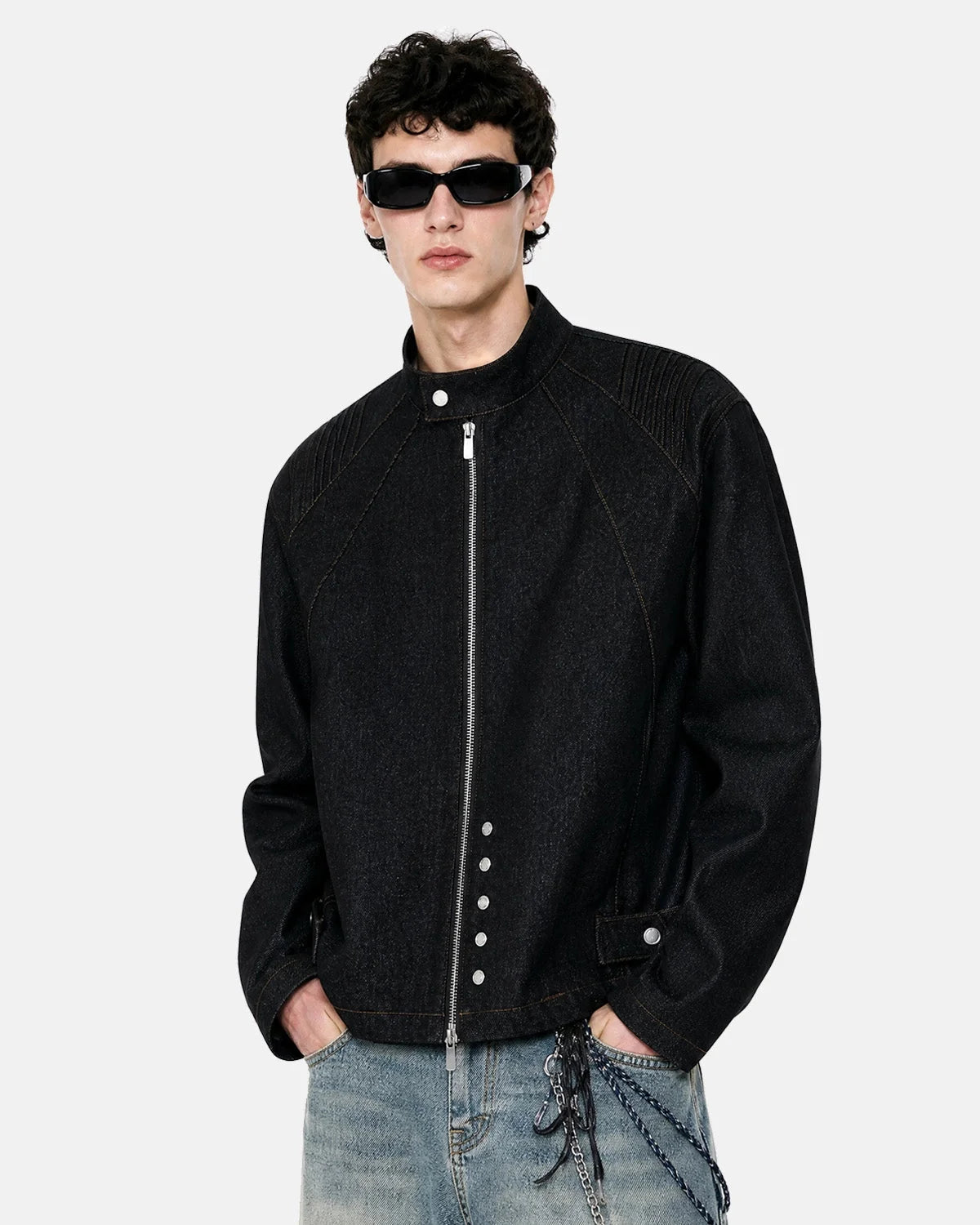 Omygoods Contrast Stitch Denim Jacket