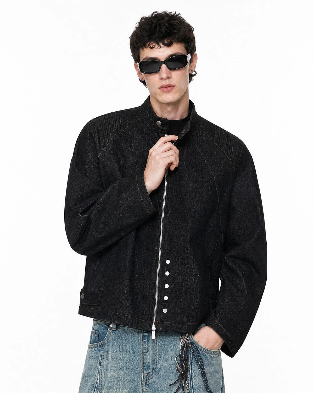 Omygoods Contrast Stitch Denim Jacket