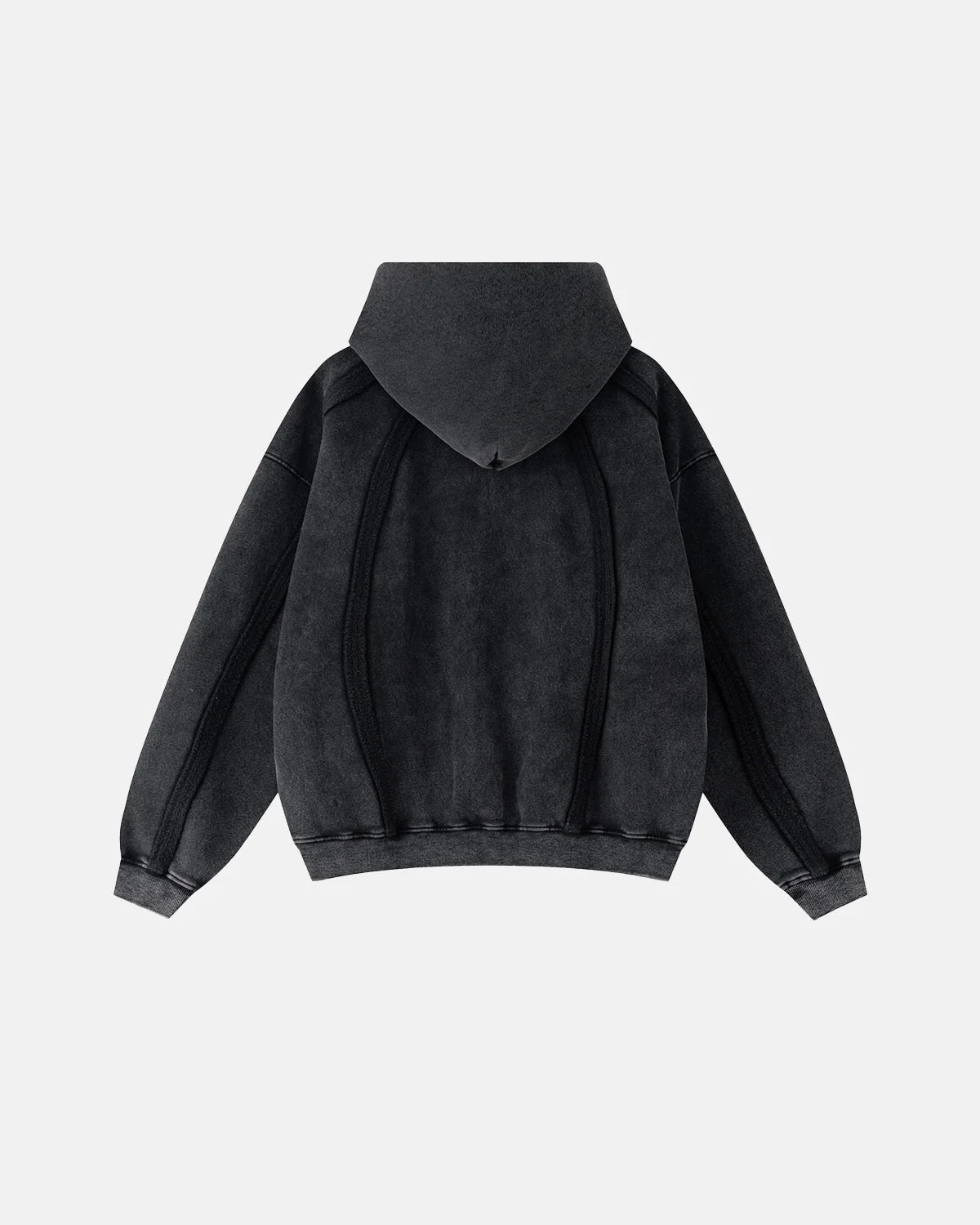 Omygoods Snow Washed Raw Edge Boxy Zip Up Hoodie