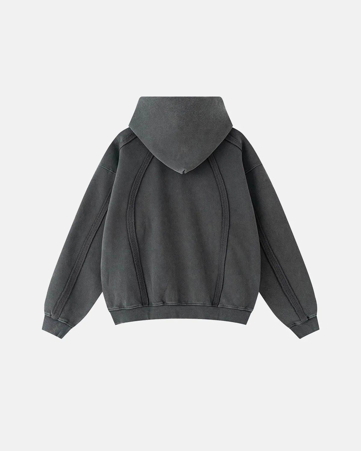 Omygoods Snow Washed Raw Edge Boxy Zip Up Hoodie