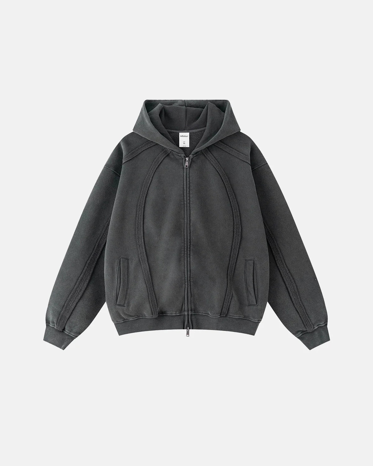 Omygoods Snow Washed Raw Edge Boxy Zip Up Hoodie