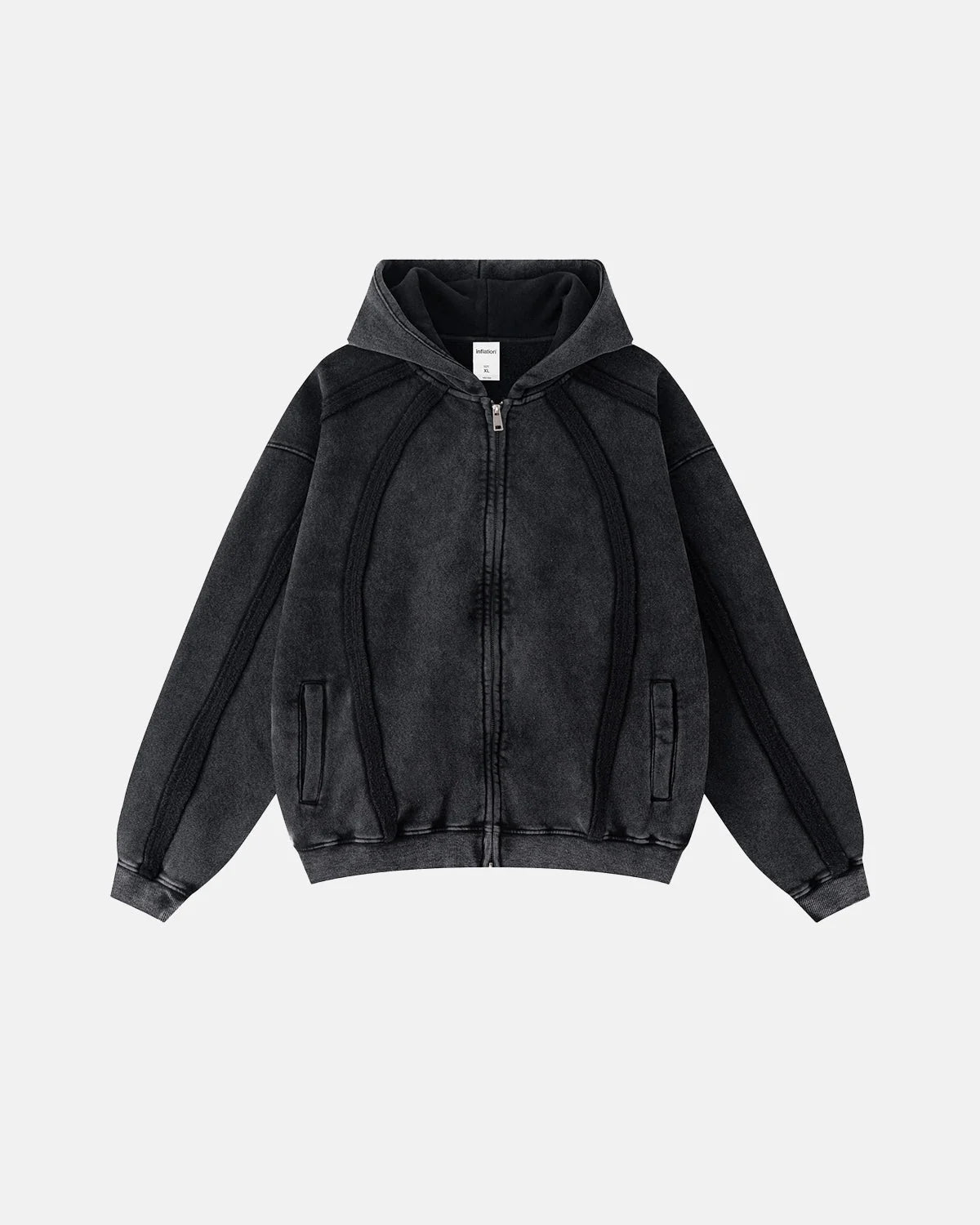 Omygoods Snow Washed Raw Edge Boxy Zip Up Hoodie