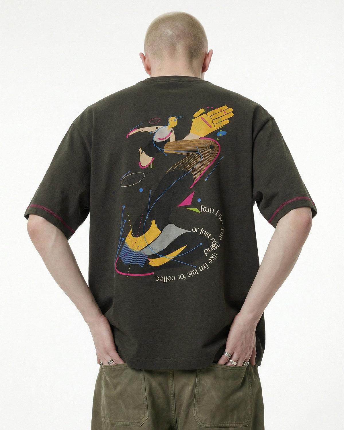 Omygoods Contrast Stitching Graphic Tee
