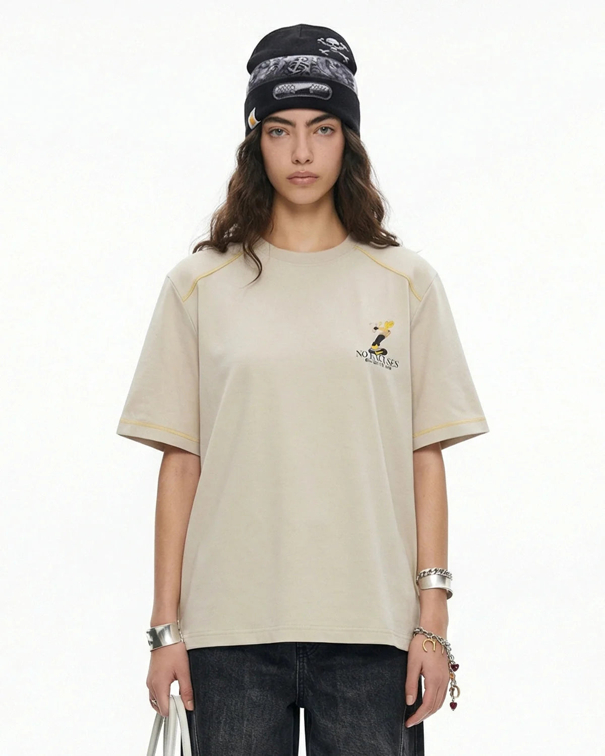 Omygoods Contrast Stitching Graphic Tee