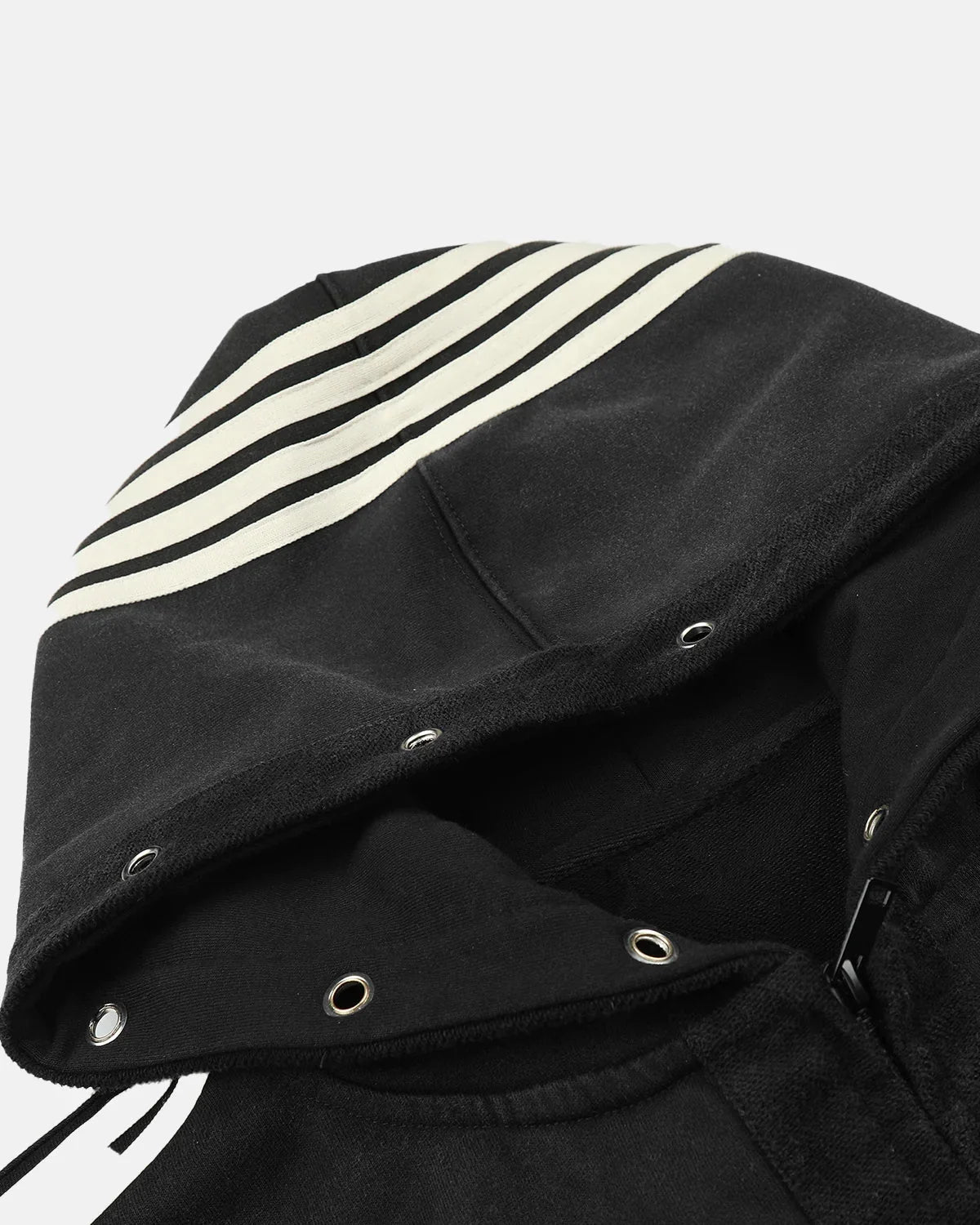 Omygoods Contrast Stripe Eyelet Boxy Zip Up Hoodie