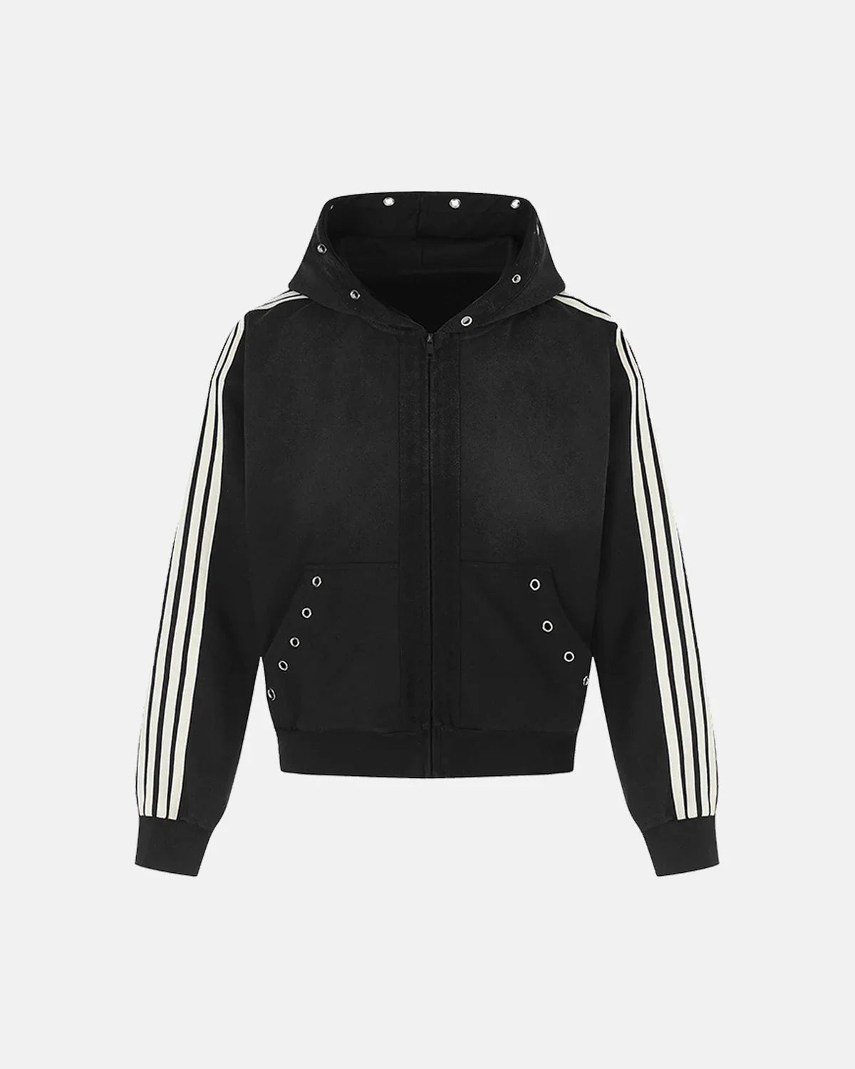 Omygoods Contrast Stripe Eyelet Boxy Zip Up Hoodie