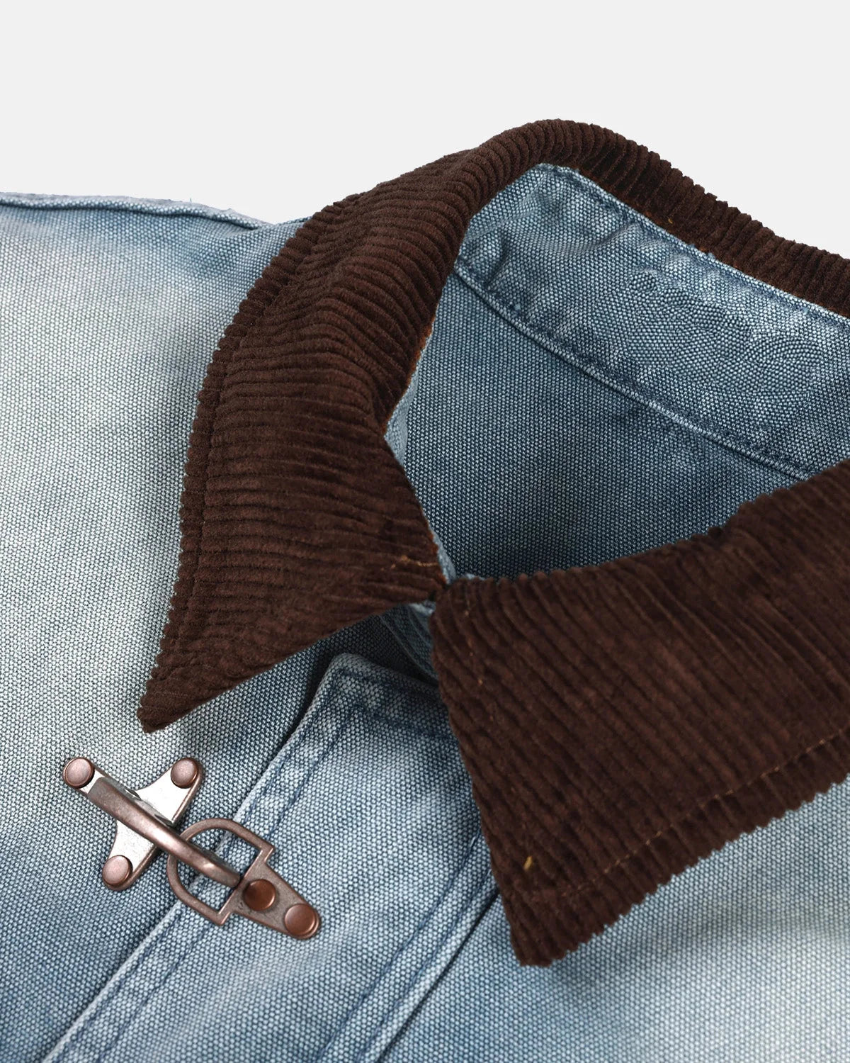 Omygoods Corduroy Collar Boxy Denim Jacket