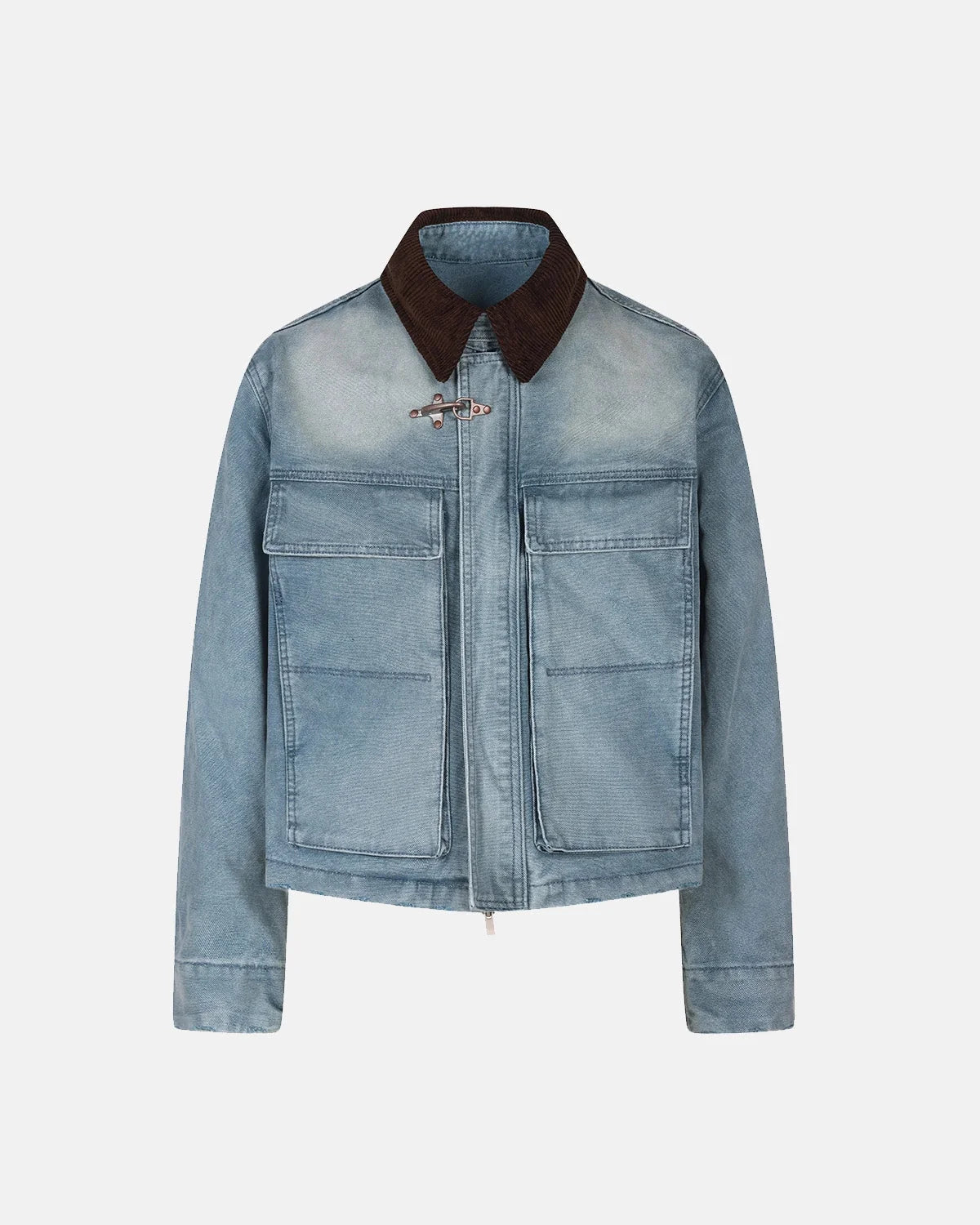 Omygoods Corduroy Collar Boxy Denim Jacket