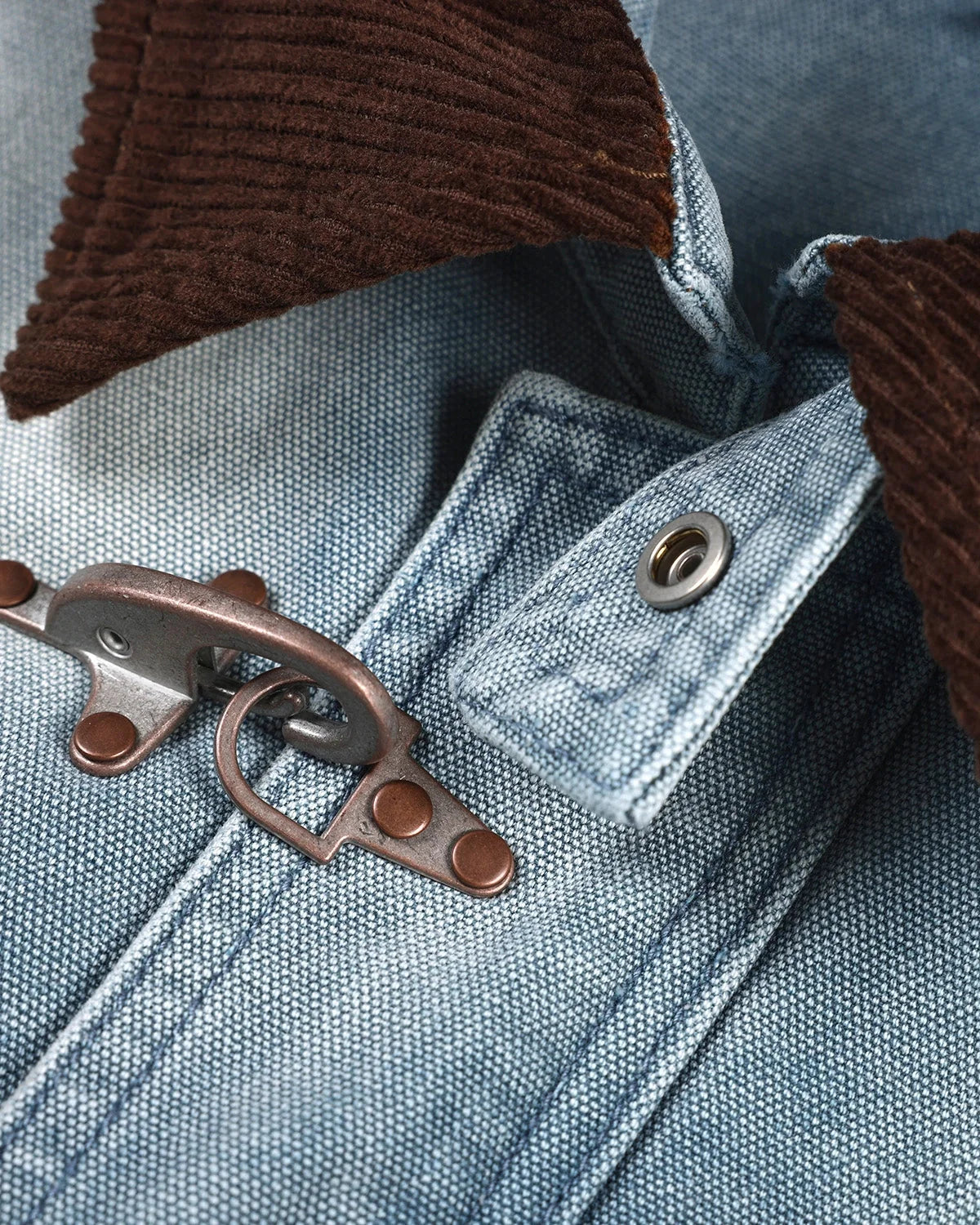Omygoods Corduroy Collar Boxy Denim Jacket