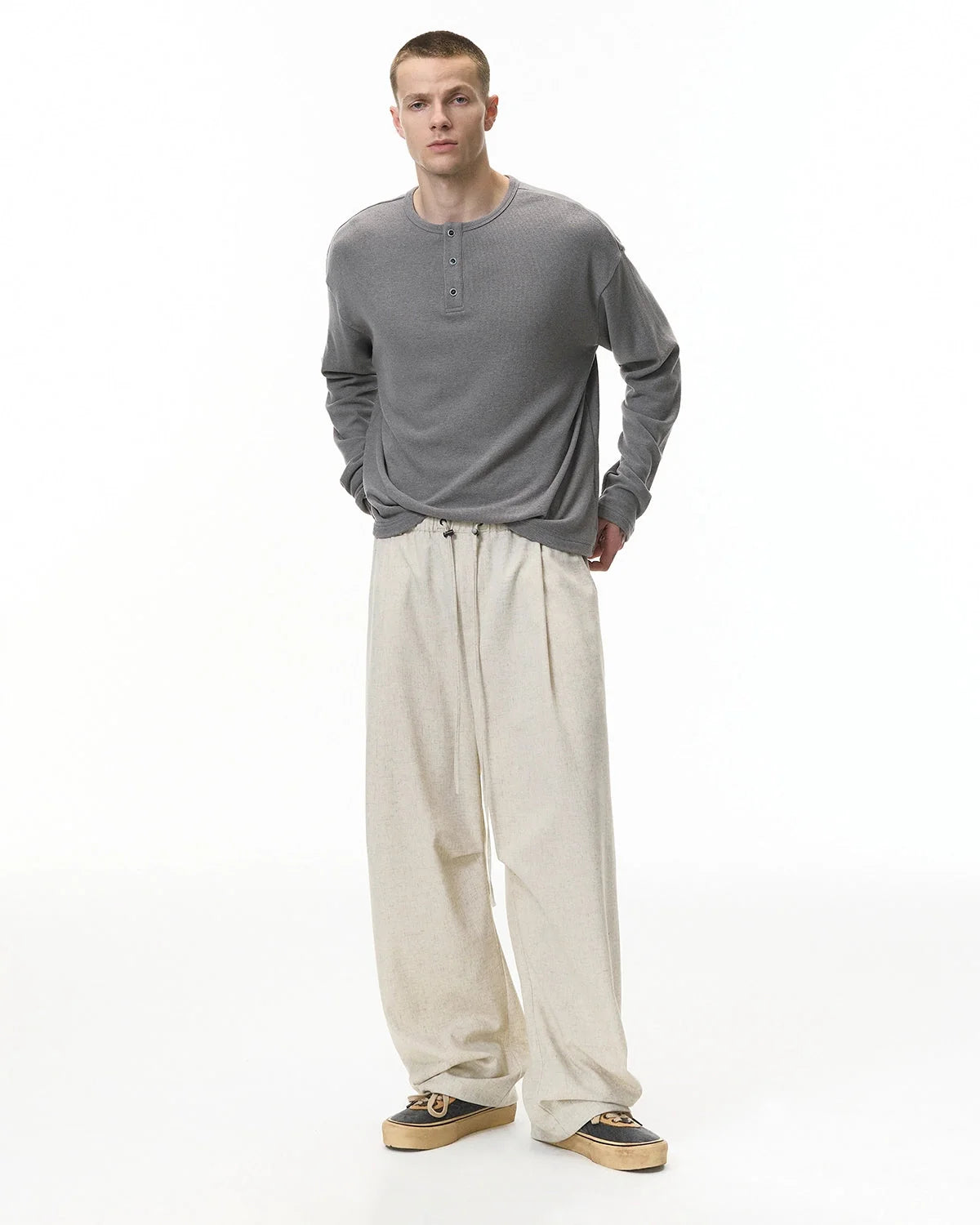 Omygoods Cotton Linen Wide-Leg Pants