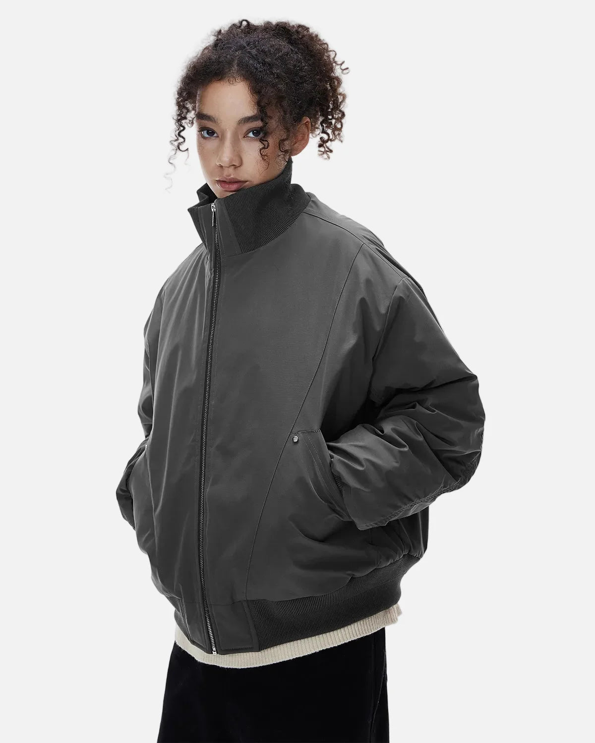 Omygoods Cotton Padded Bomber Jacket
