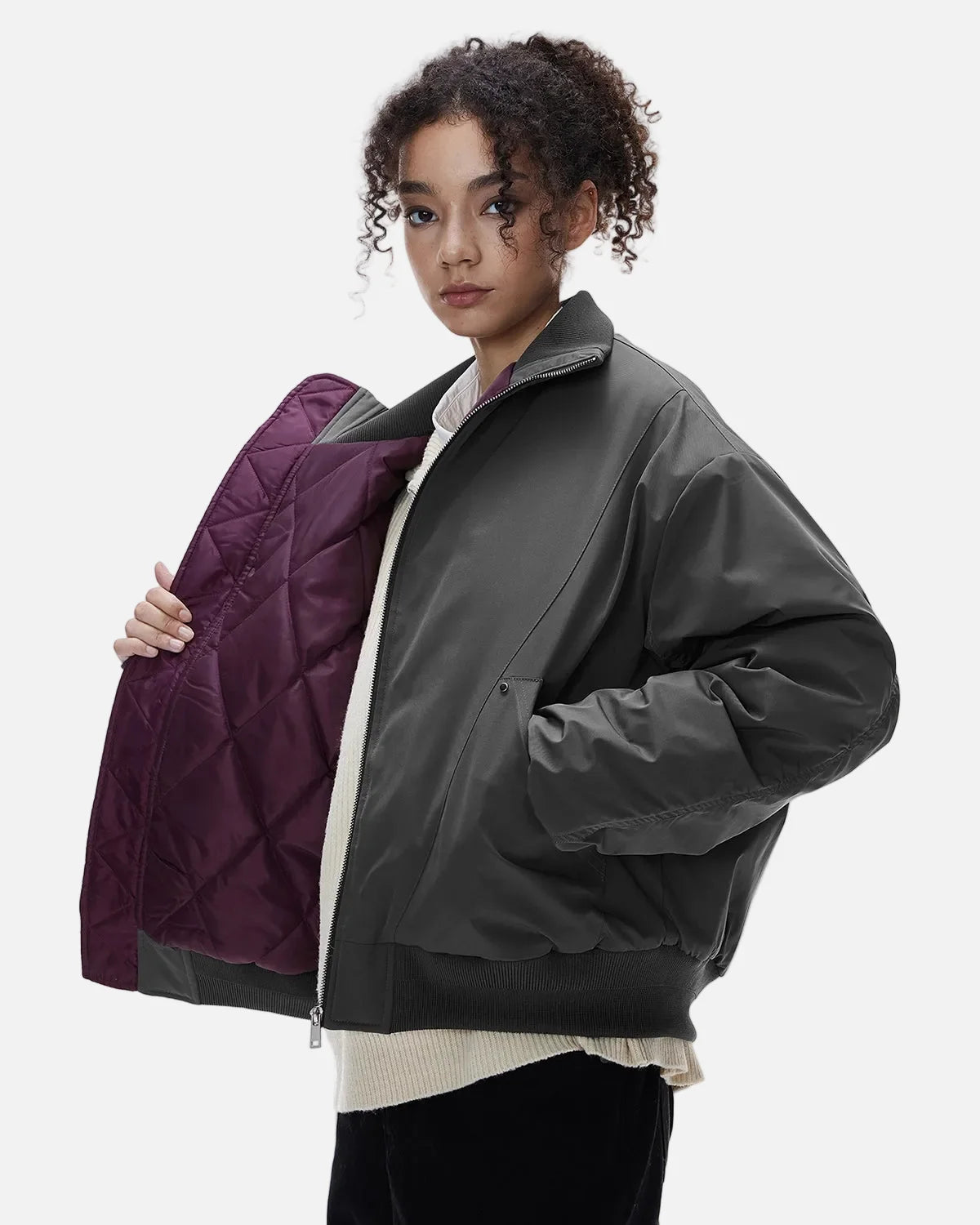 Omygoods Cotton Padded Bomber Jacket
