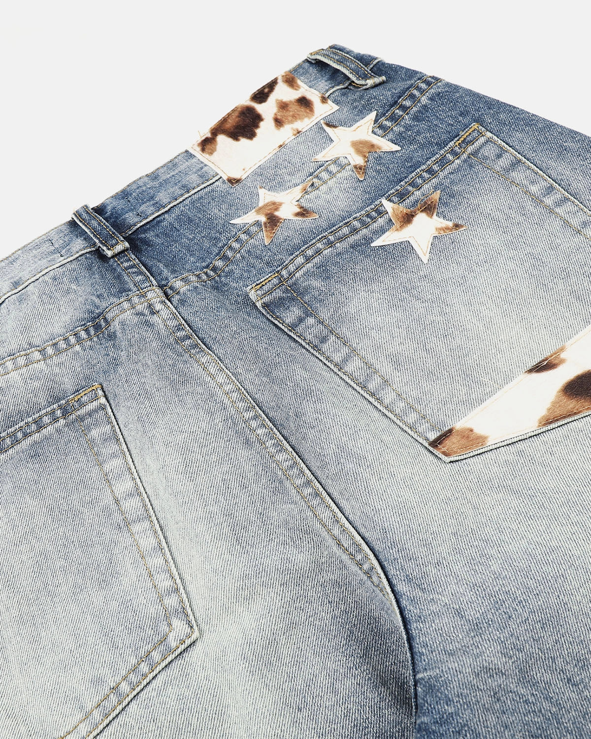 Omygoods Cow Print Patch Baggy Jeans