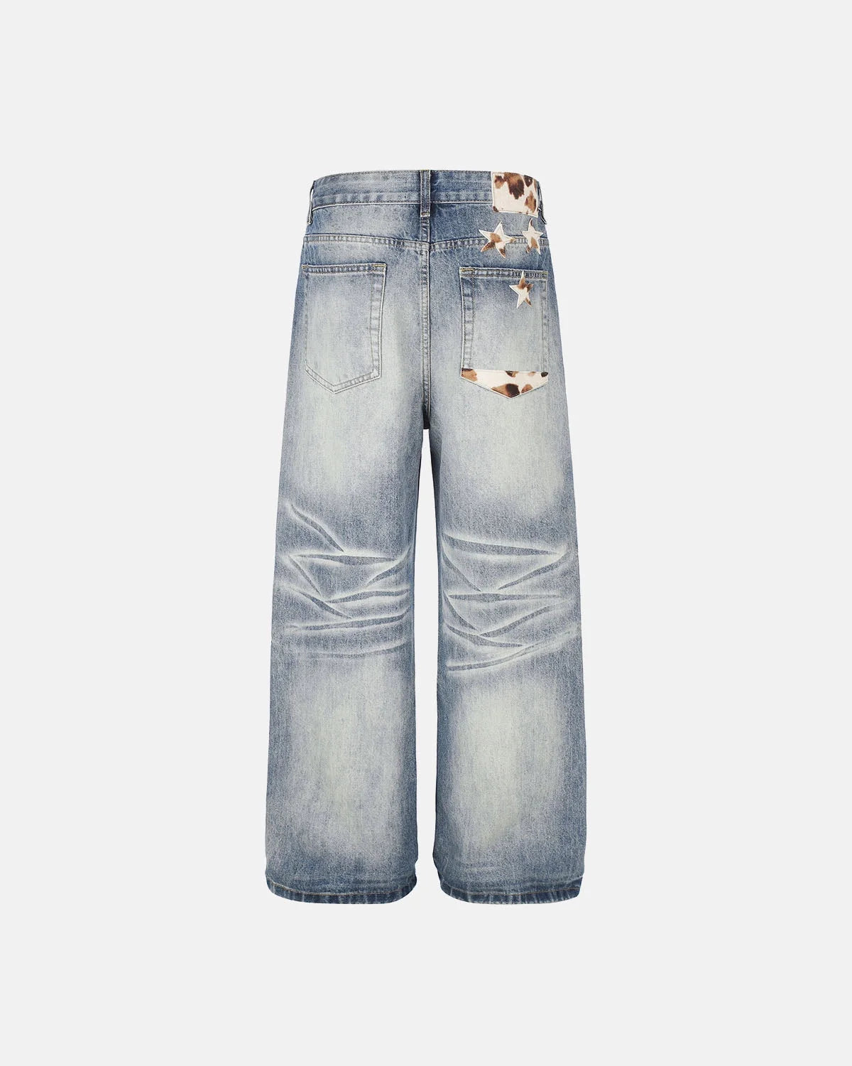 Omygoods Cow Print Patch Baggy Jeans