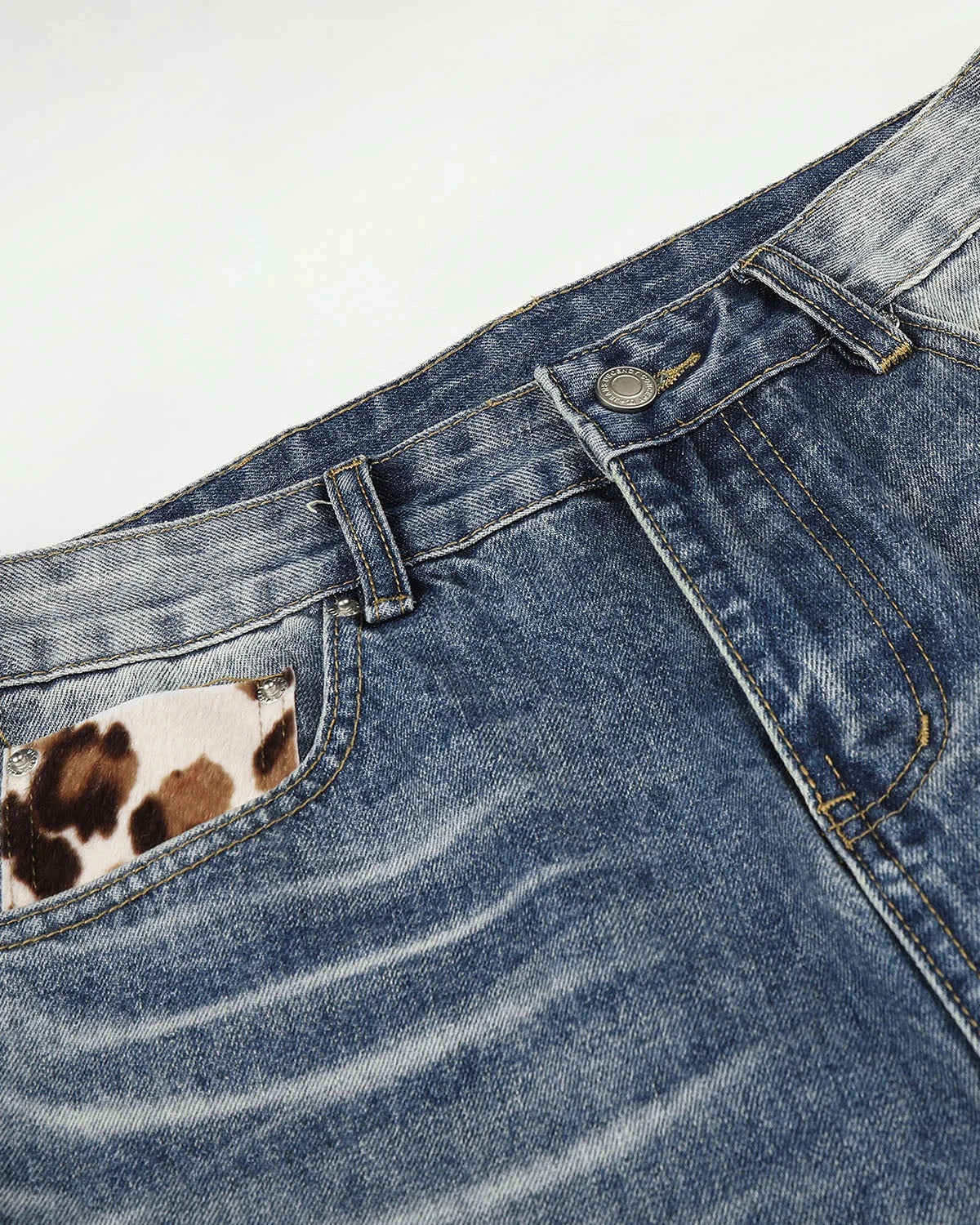 Omygoods Cow Print Patch Baggy Jeans