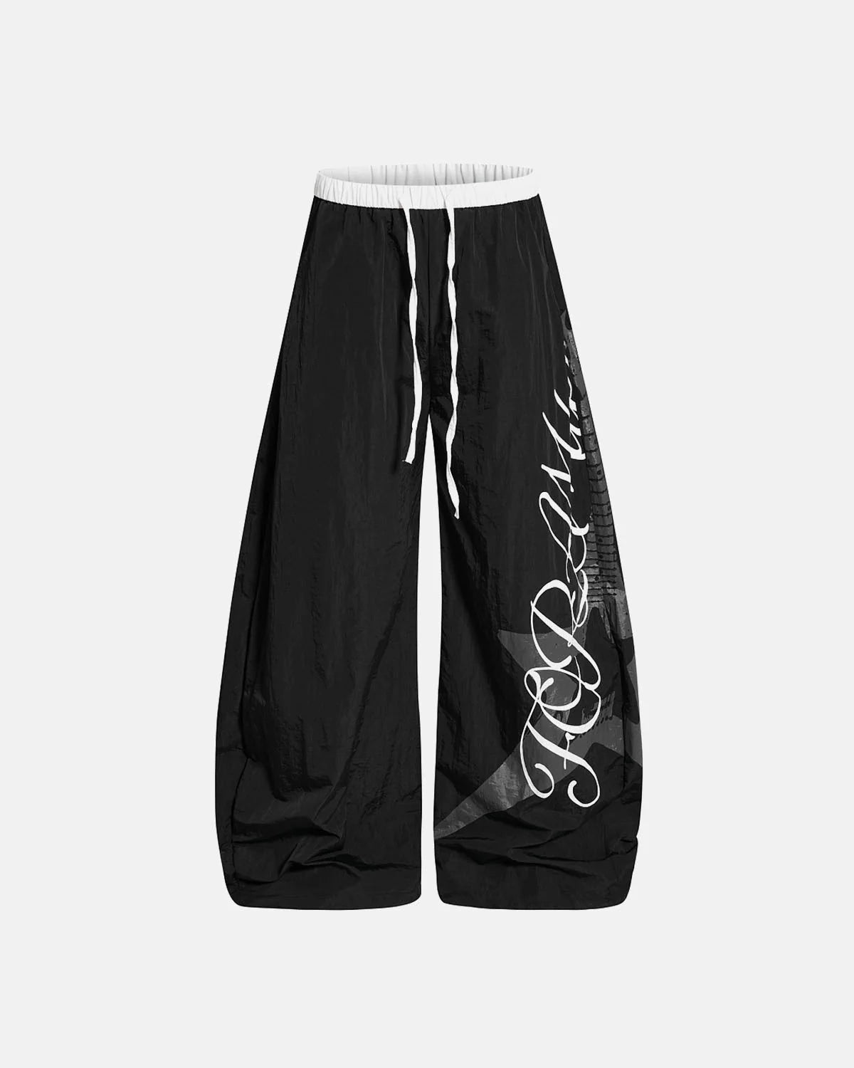 Omygoods Crinkle Nylon Barrel Track Pants