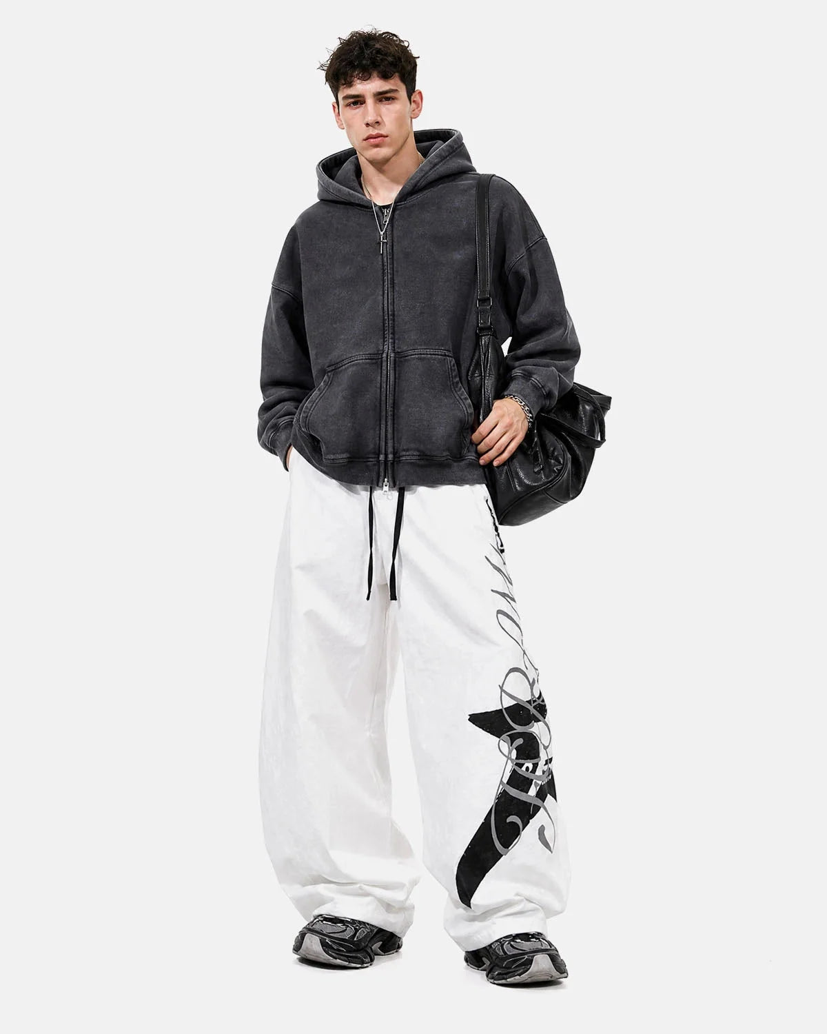 Omygoods Crinkle Nylon Barrel Track Pants