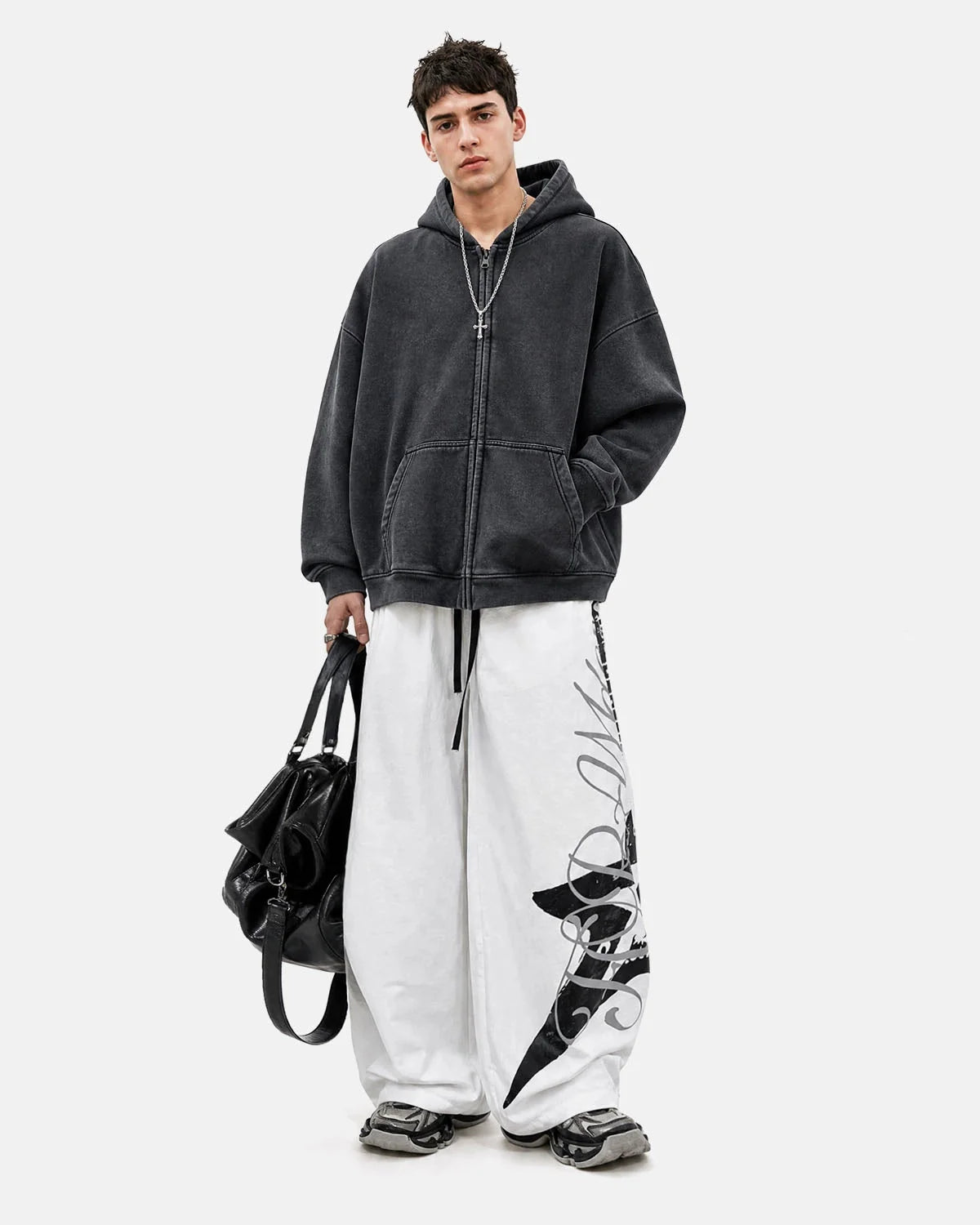 Omygoods Crinkle Nylon Barrel Track Pants