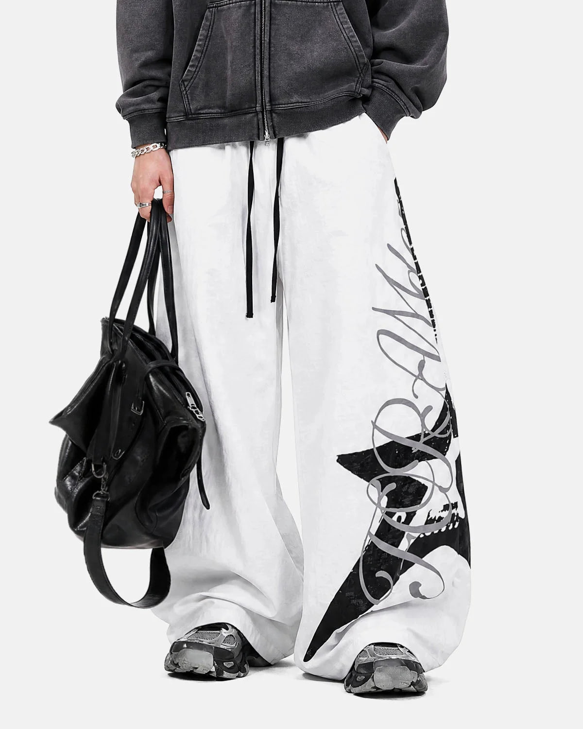 Omygoods Crinkle Nylon Barrel Track Pants