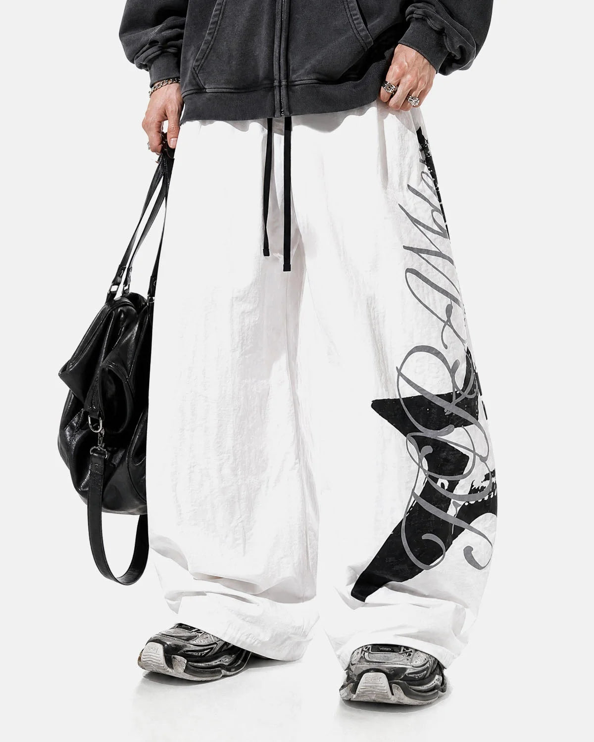 Omygoods Crinkle Nylon Barrel Track Pants