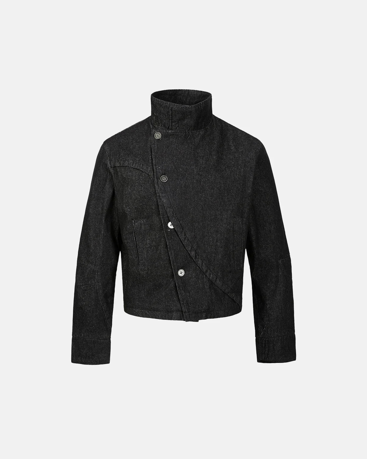 Omygoods Cropped Asymmetric Button Denim Jacket