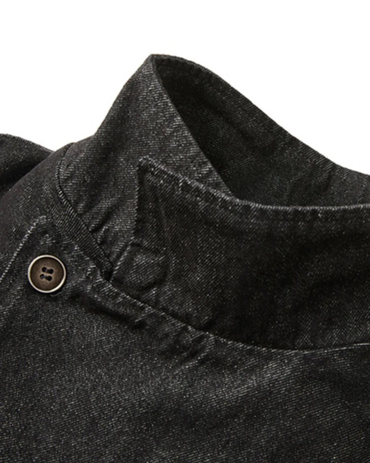 Omygoods Cropped Asymmetric Button Denim Jacket