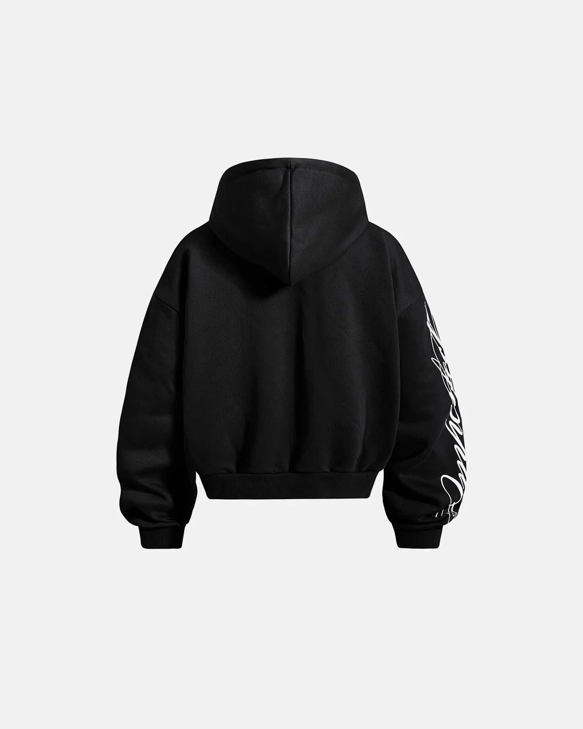 Omygoods Cropped Script Zip Hoodie Oversized