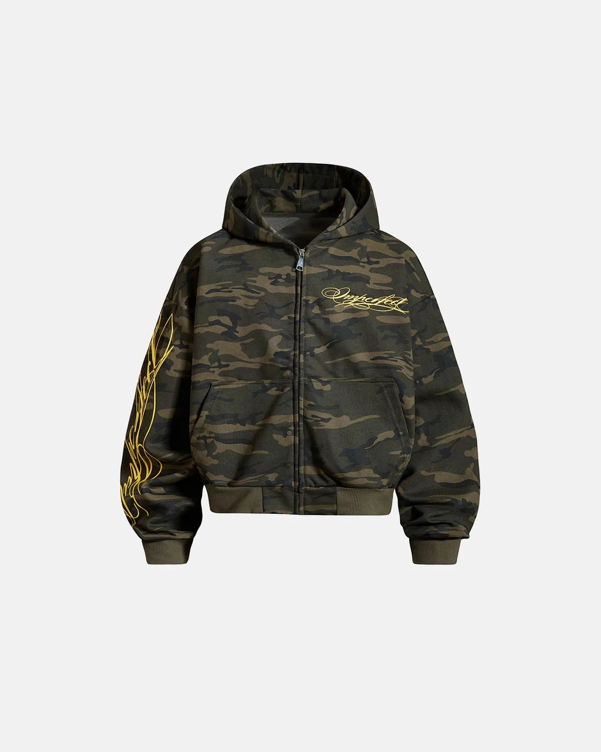 Omygoods Cropped Script Zip Hoodie Oversized