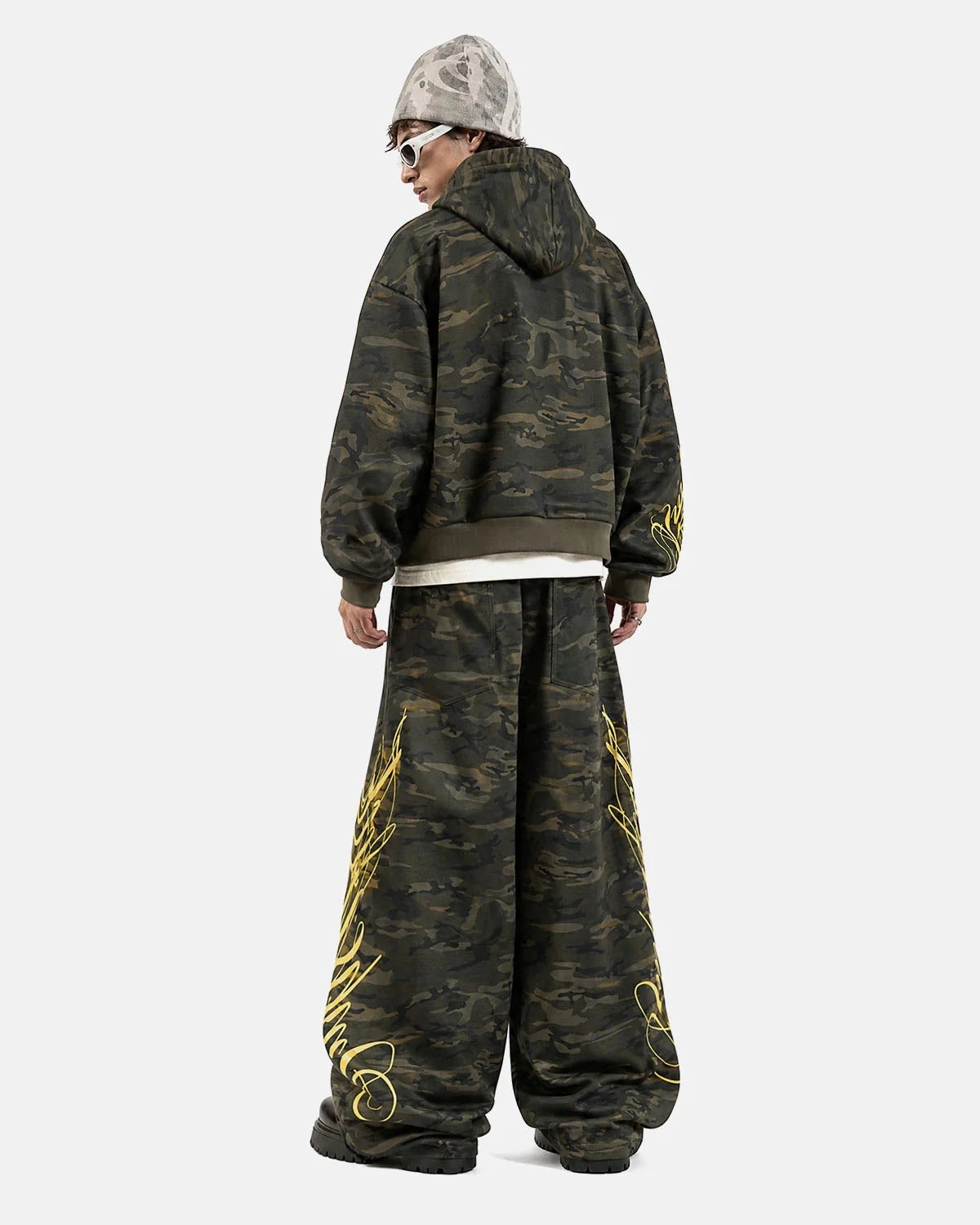 Omygoods Cropped Script Zip Hoodie Oversized