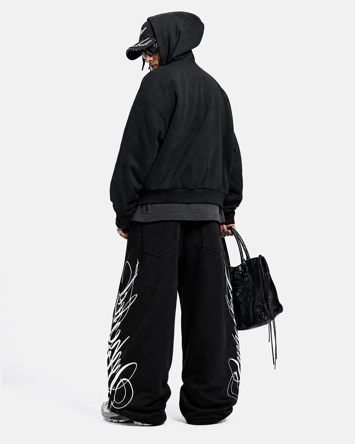 Omygoods Cropped Script Zip Hoodie Oversized