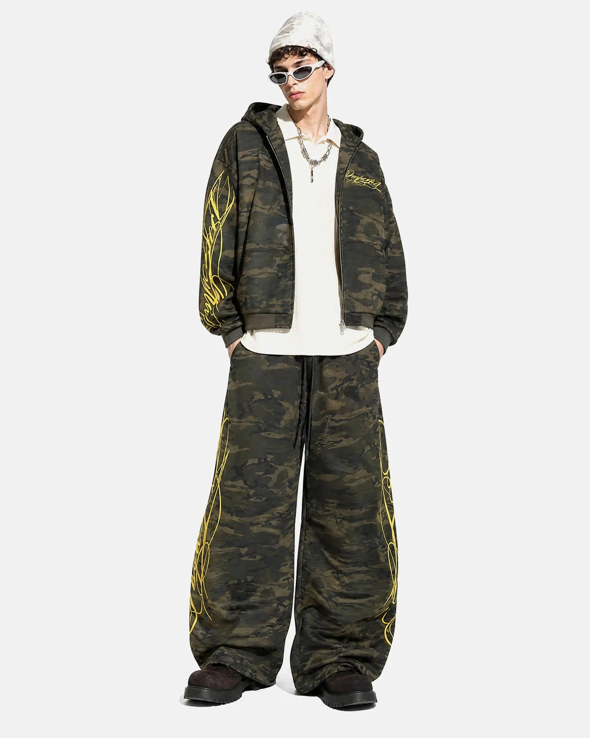 Omygoods Cropped Script Zip Hoodie Oversized
