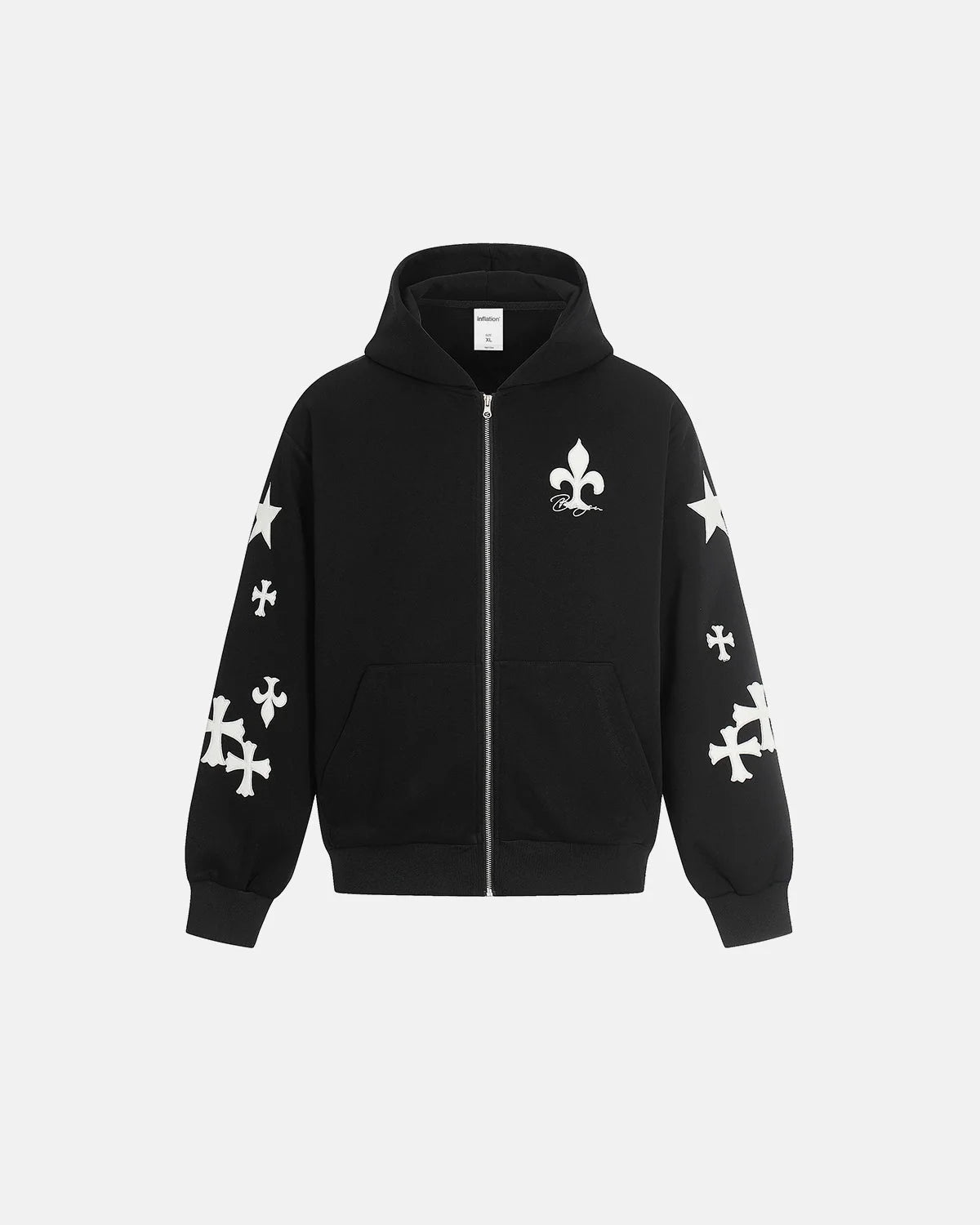 Omygoods Cross PU Patch Embroidery Zip Up Hoodie