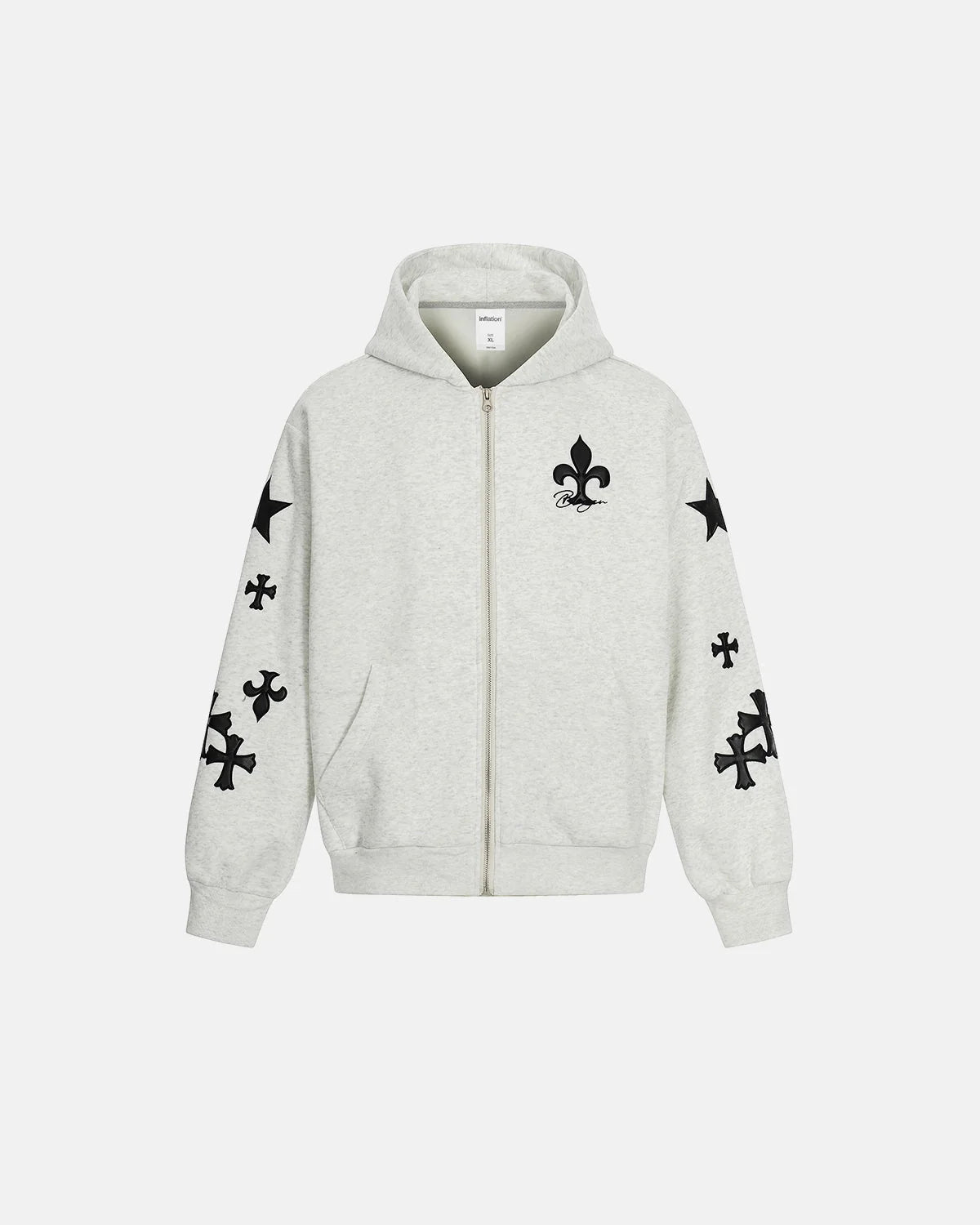 Omygoods Cross PU Patch Embroidery Zip Up Hoodie