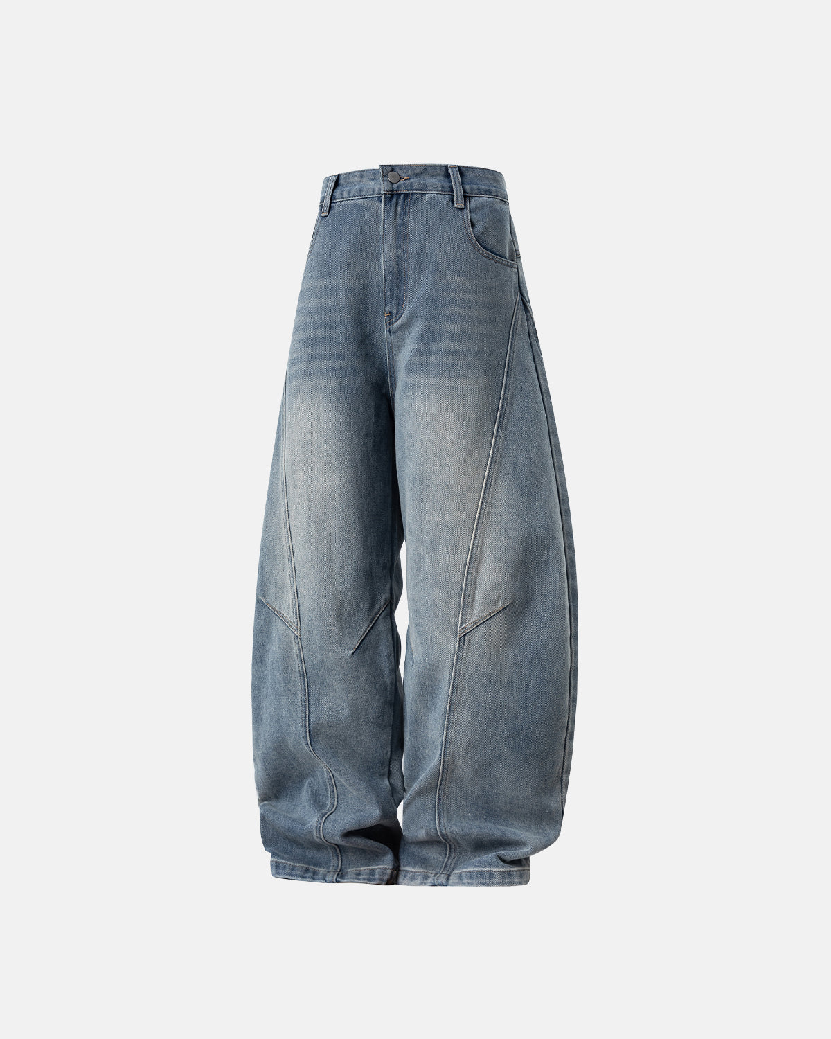 Omygoods Curved Seam Deconstructed Barrel Jeans