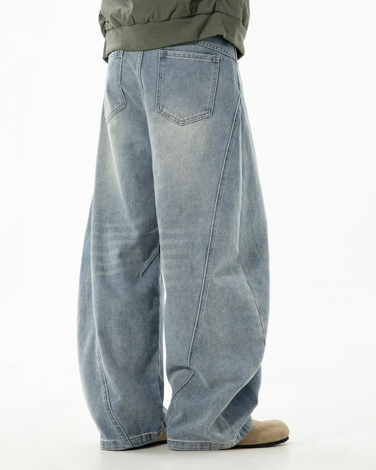 Omygoods Curved Seam Deconstructed Barrel Jeans